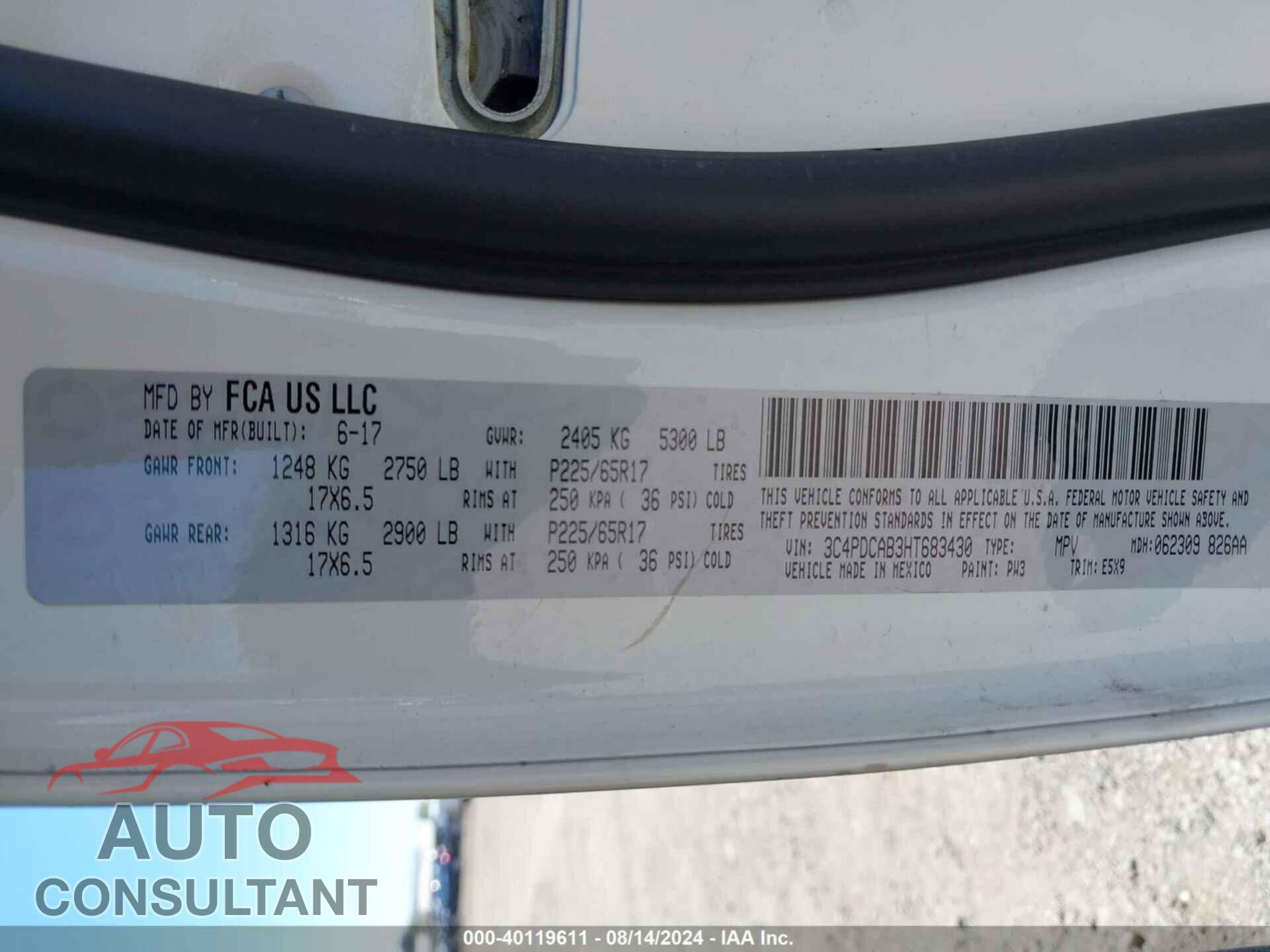 DODGE JOURNEY 2017 - 3C4PDCAB3HT683430