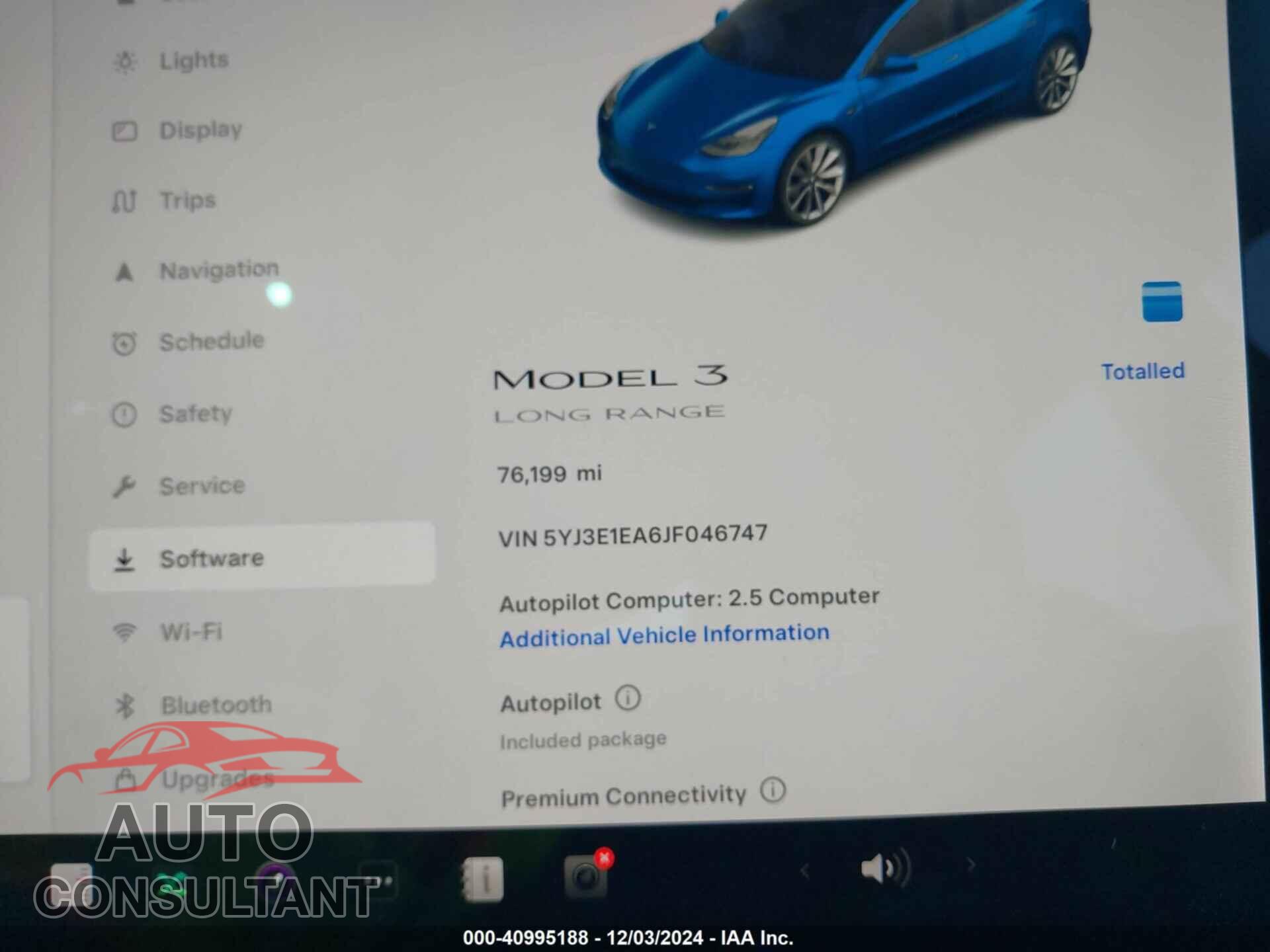 TESLA MODEL 3 2018 - 5YJ3E1EA6JF046747