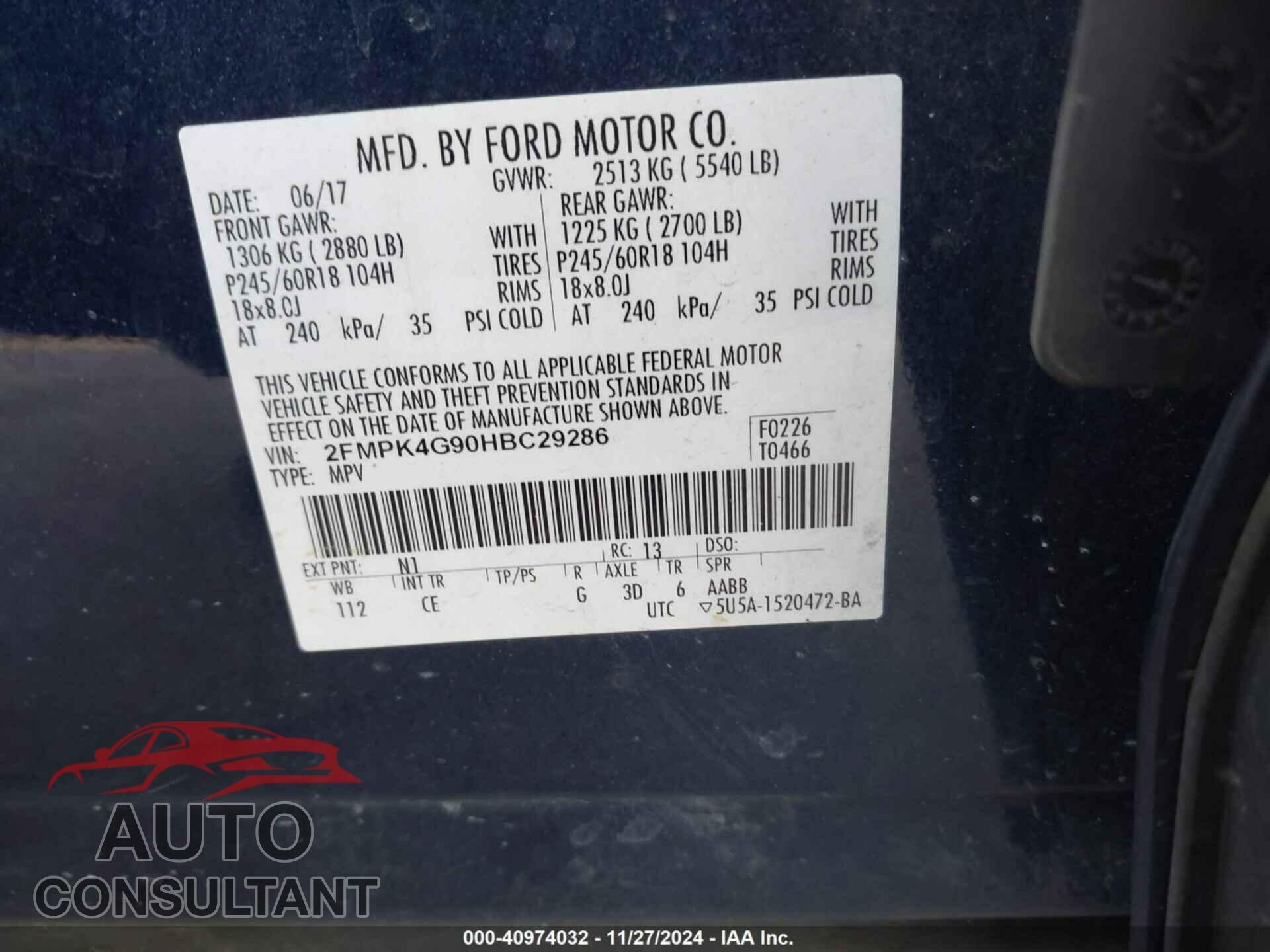 FORD EDGE 2017 - 2FMPK4G90HBC29286