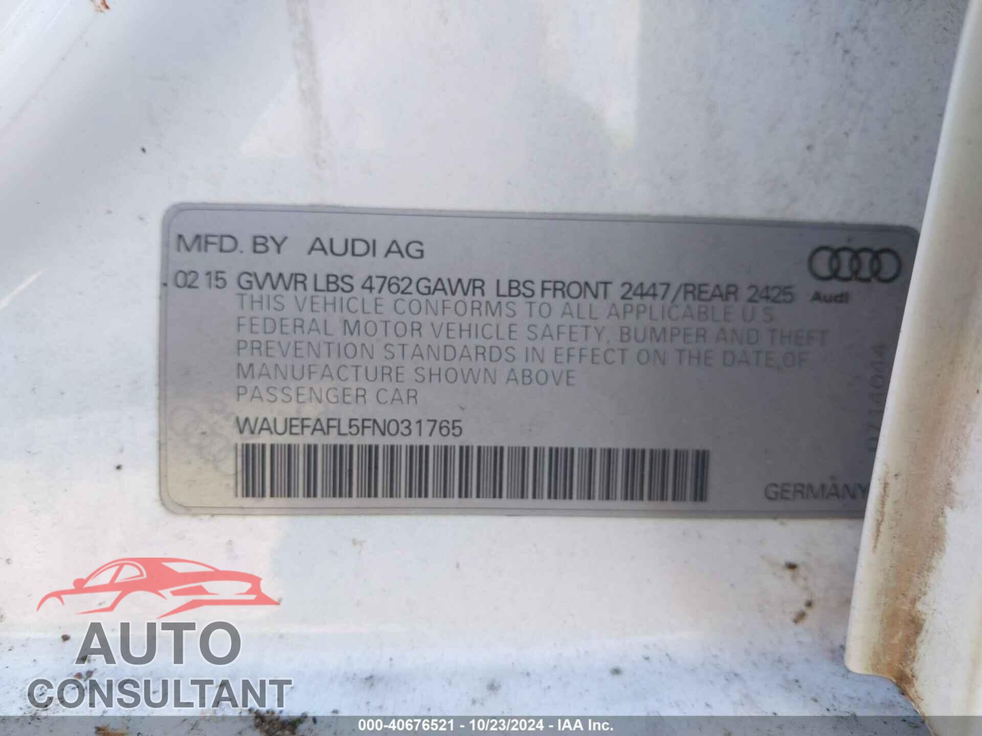 AUDI A4 2015 - WAUEFAFL5FN031765