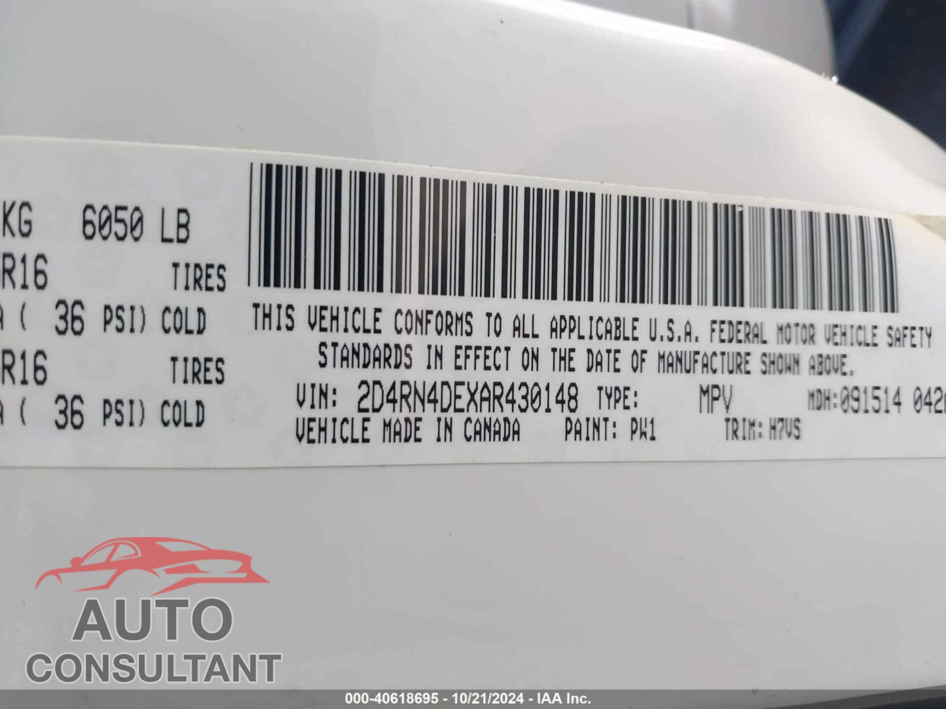 DODGE GRAND CARAVAN 2010 - 2D4RN4DEXAR430148
