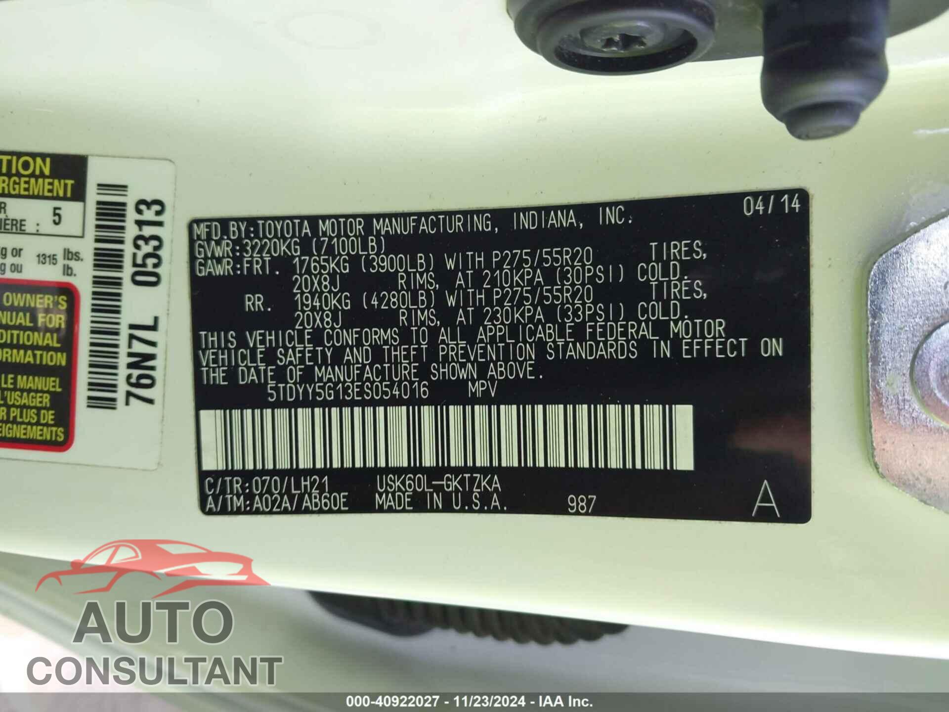 TOYOTA SEQUOIA 2014 - 5TDYY5G13ES054016