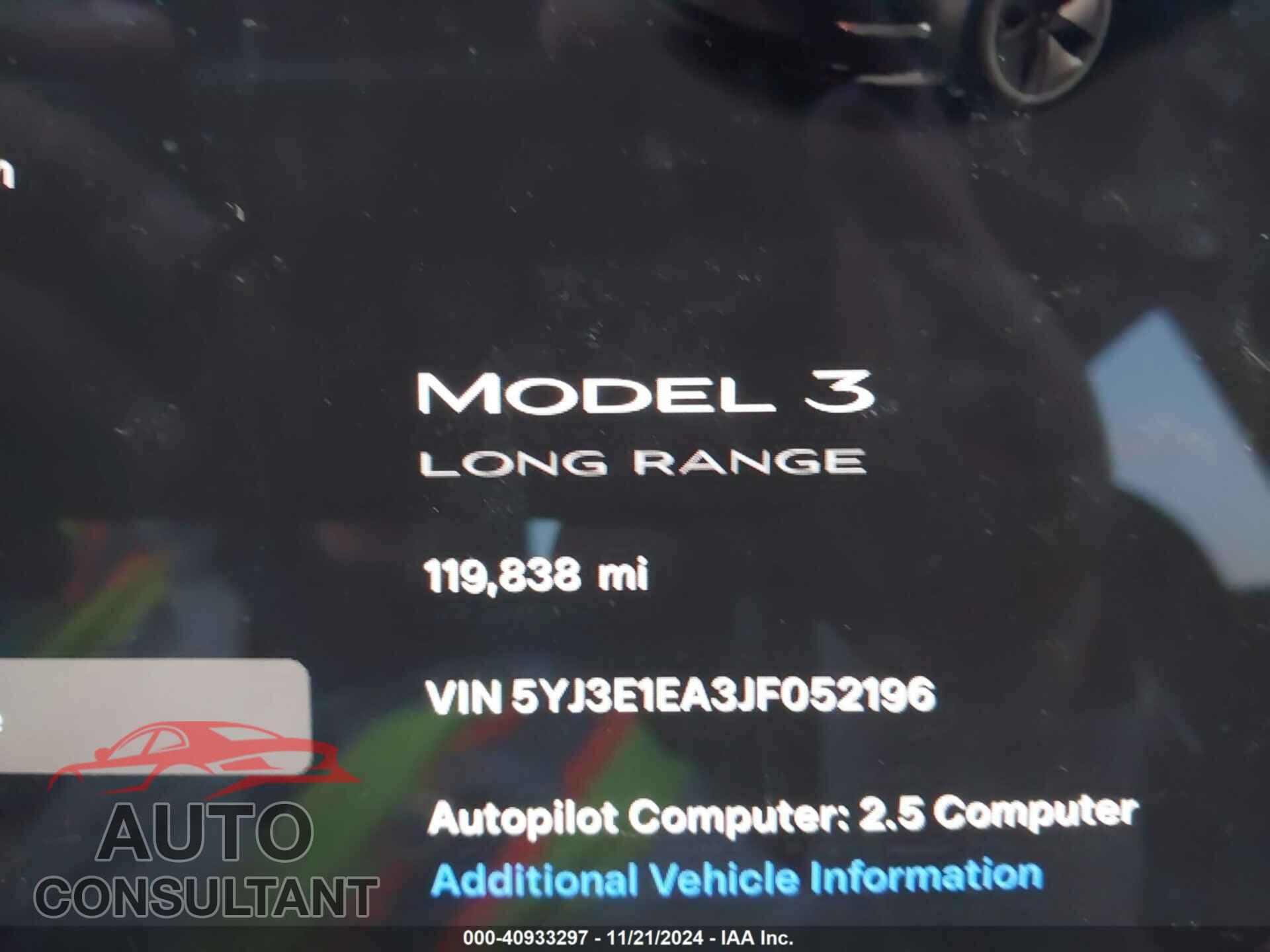 TESLA MODEL 3 2018 - 5YJ3E1EA3JF052196