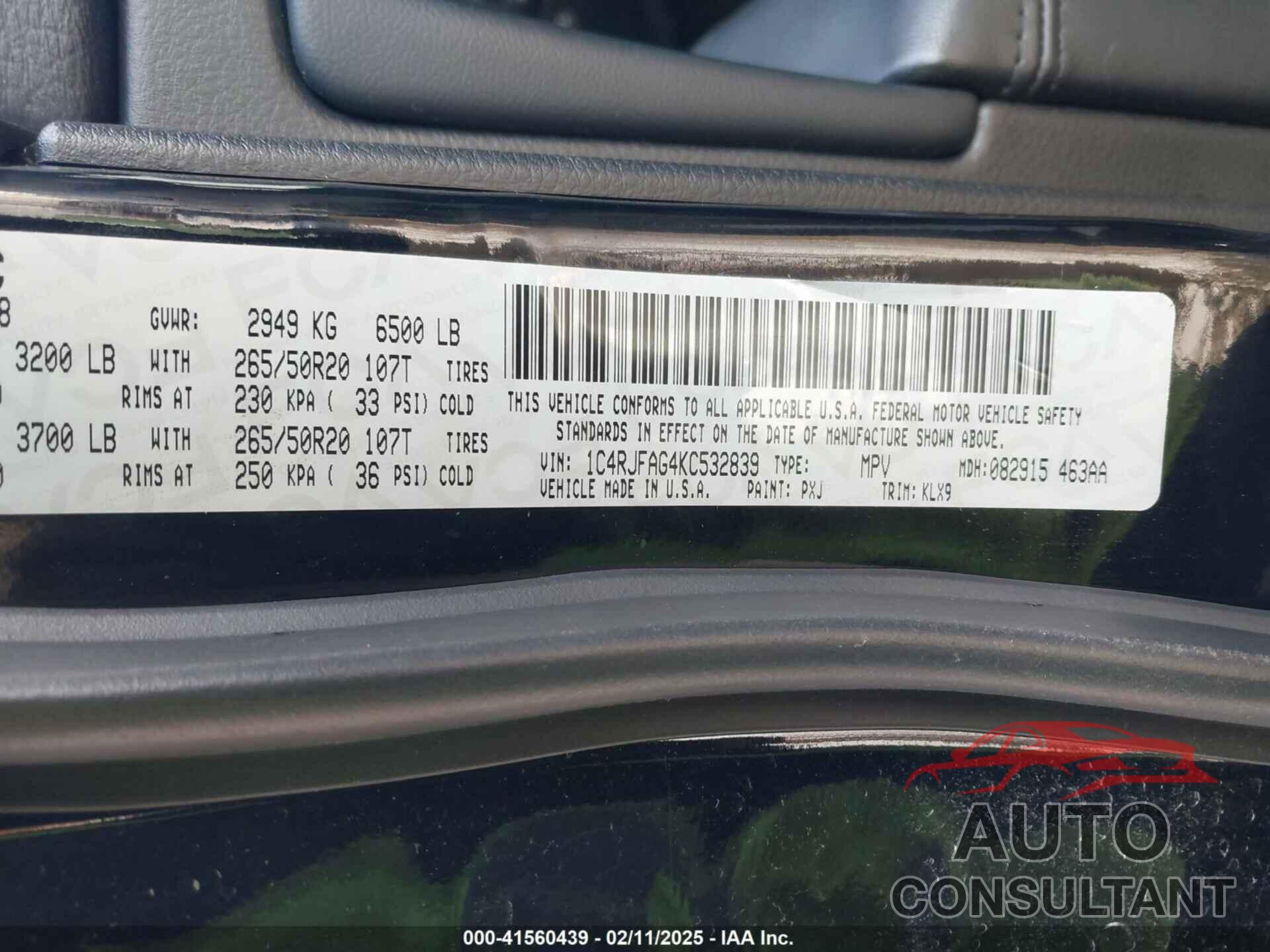 JEEP GRAND CHEROKEE 2019 - 1C4RJFAG4KC532839