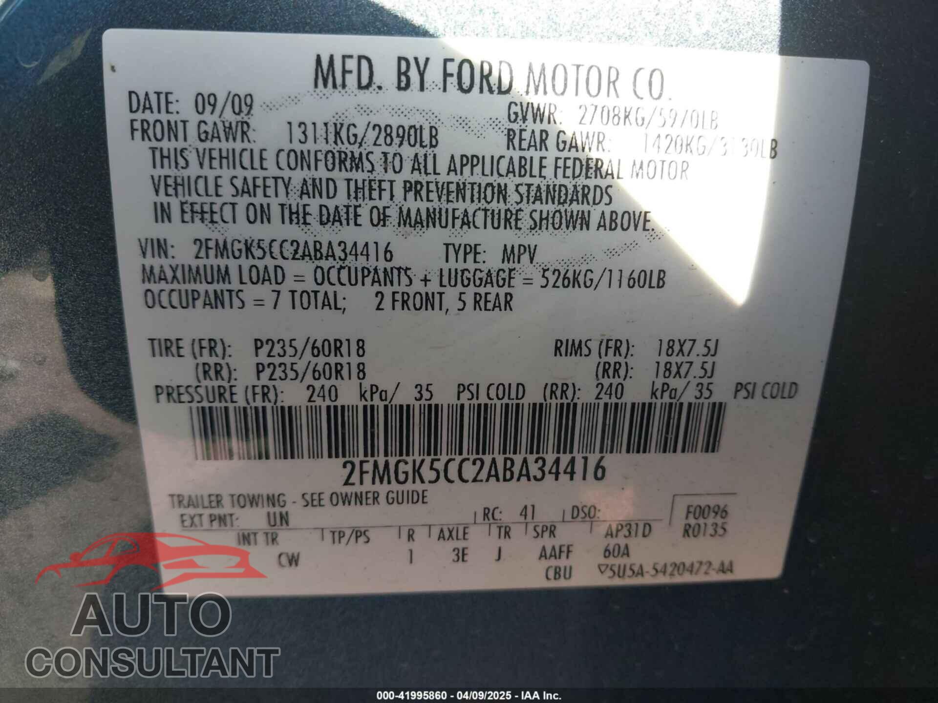 FORD FLEX 2010 - 2FMGK5CC2ABA34416