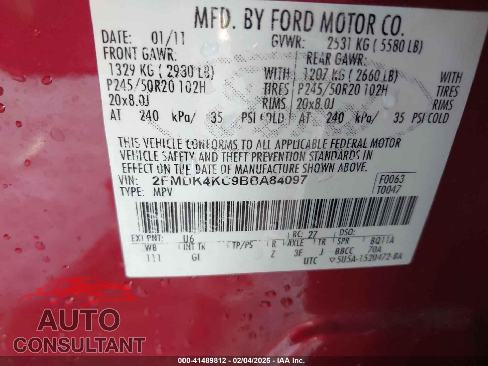 FORD EDGE 2011 - 2FMDK4KC9BBA84097