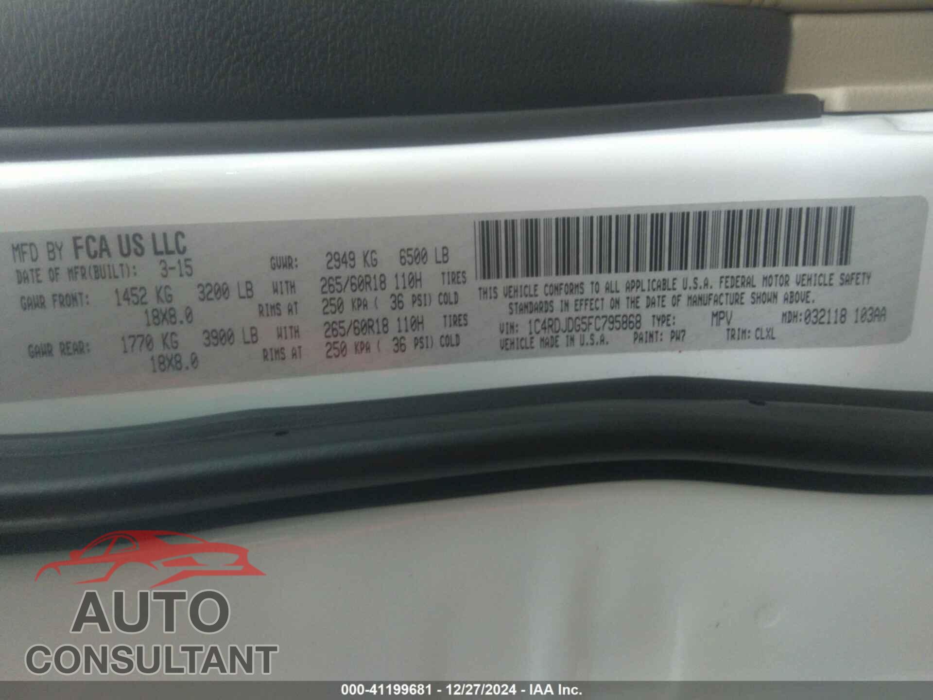 DODGE DURANGO 2015 - 1C4RDJDG5FC795868