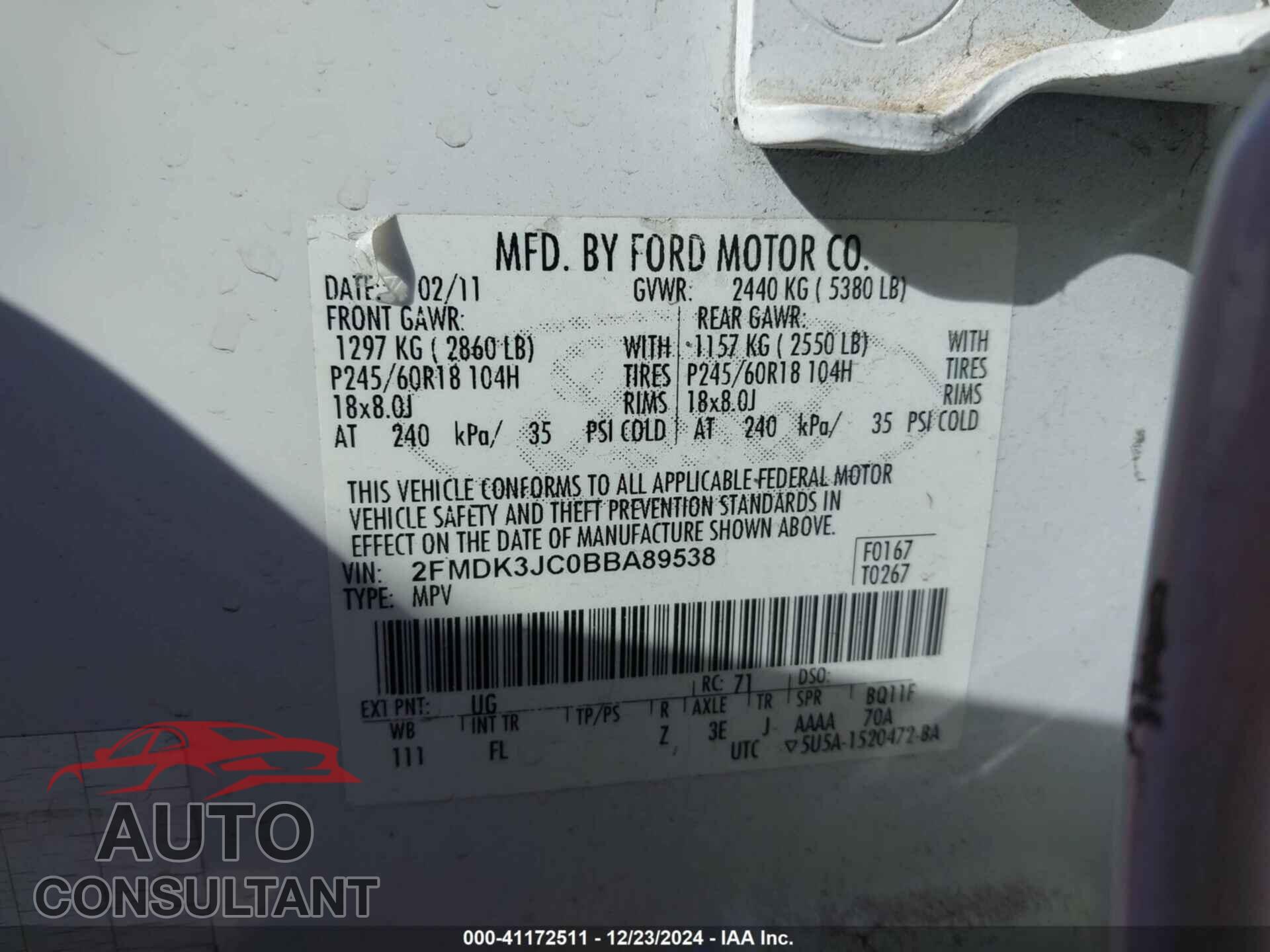 FORD EDGE 2011 - 2FMDK3JC0BBA89538