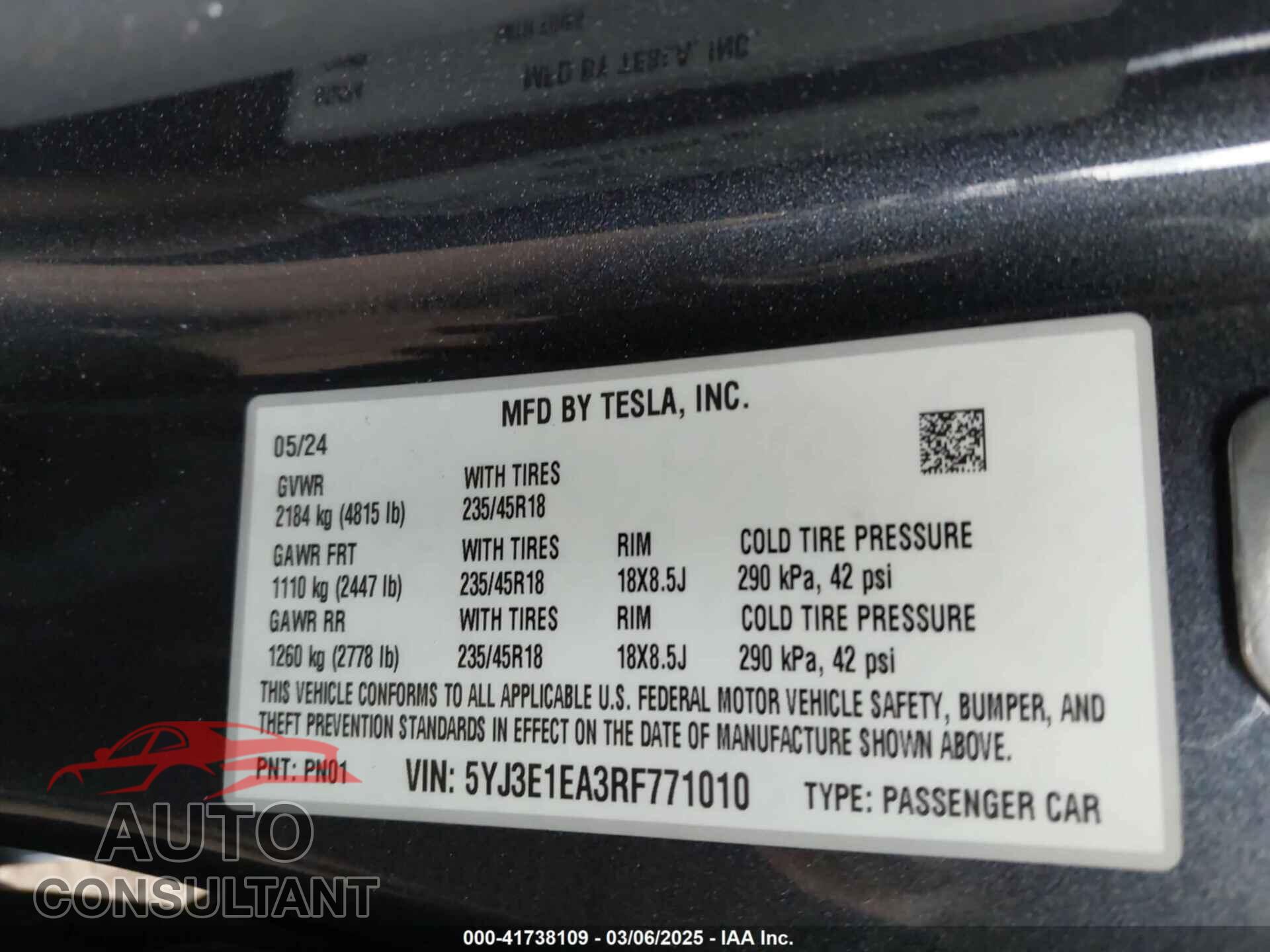 TESLA MODEL 3 2024 - 5YJ3E1EA3RF771010