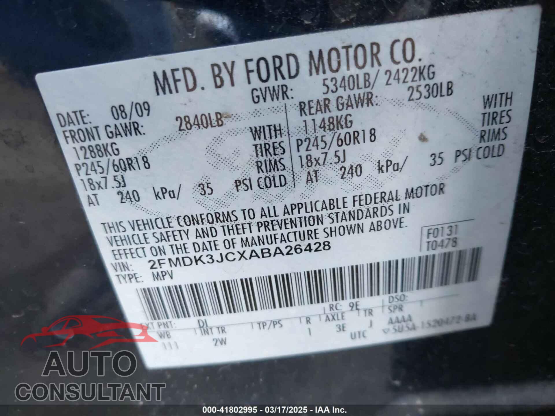 FORD EDGE 2010 - 2FMDK3JCXABA26428