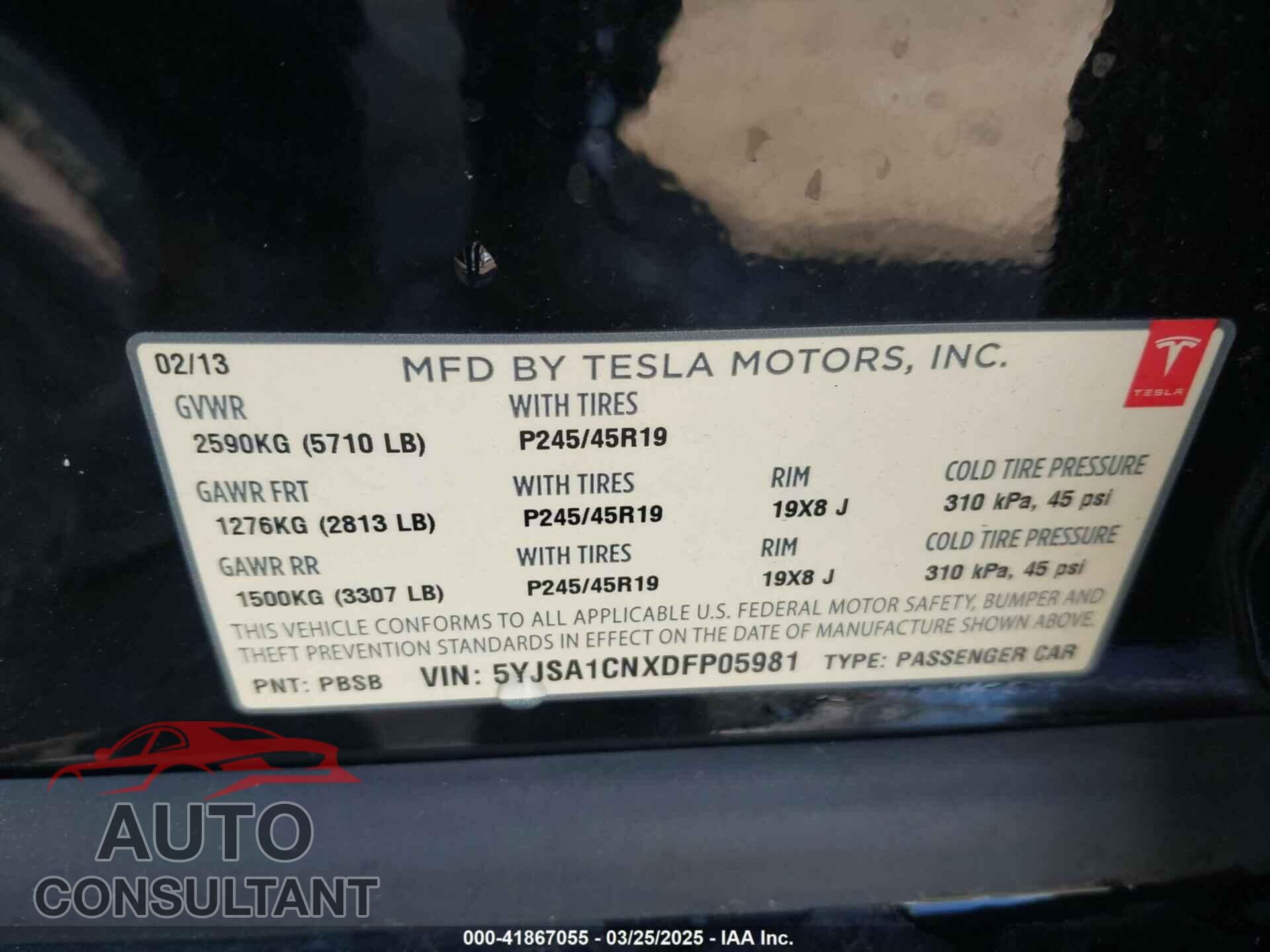 TESLA MODEL S 2013 - 5YJSA1CNXDFP05981