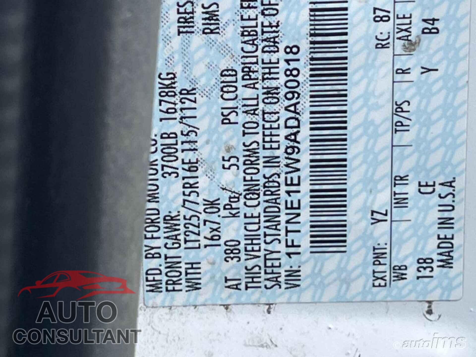 FORD E-150 2010 - 1FTNE1EW9ADA90818
