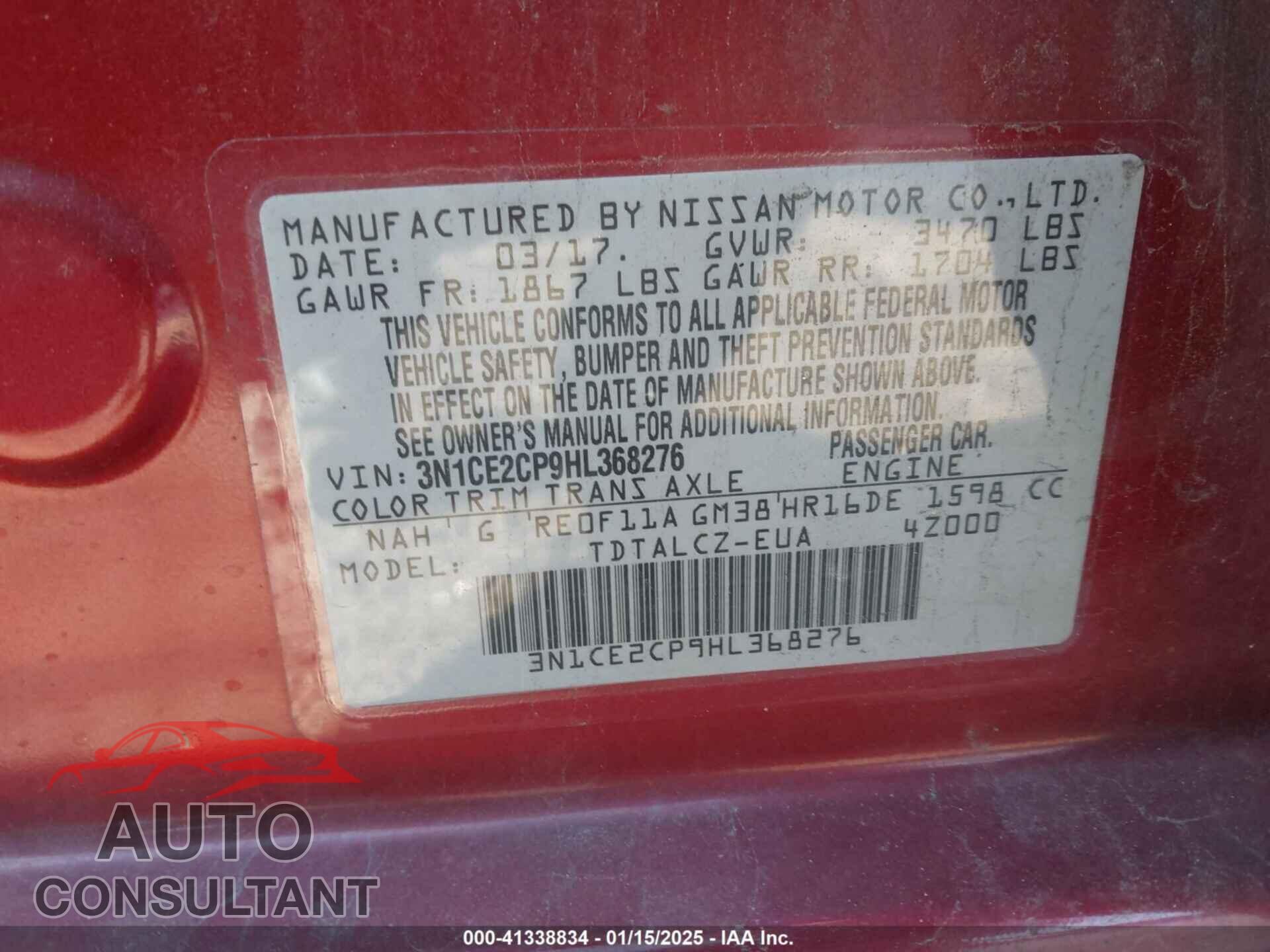 NISSAN VERSA NOTE 2017 - 3N1CE2CP9HL368276
