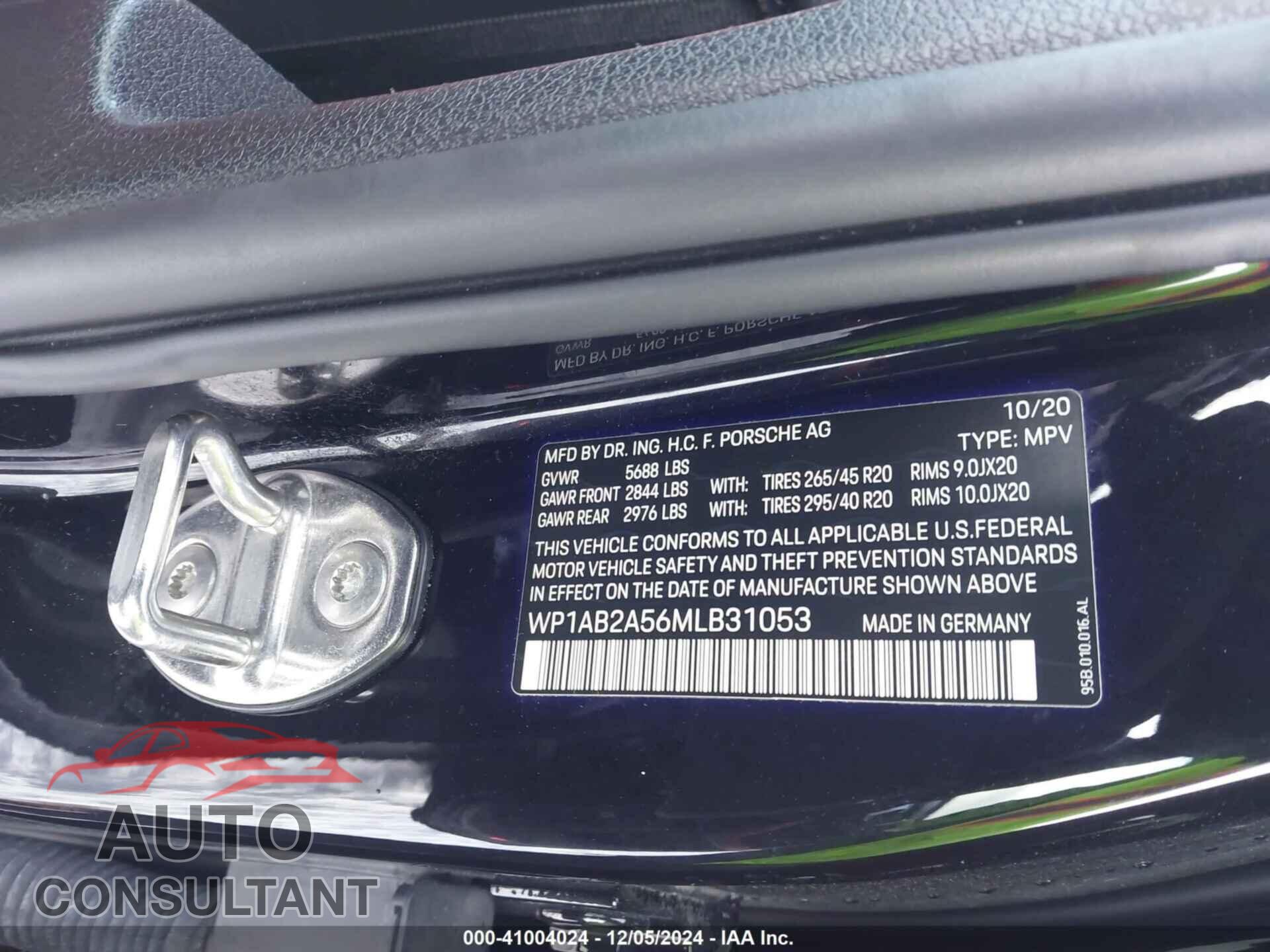 PORSCHE MACAN 2021 - WP1AB2A56MLB31053