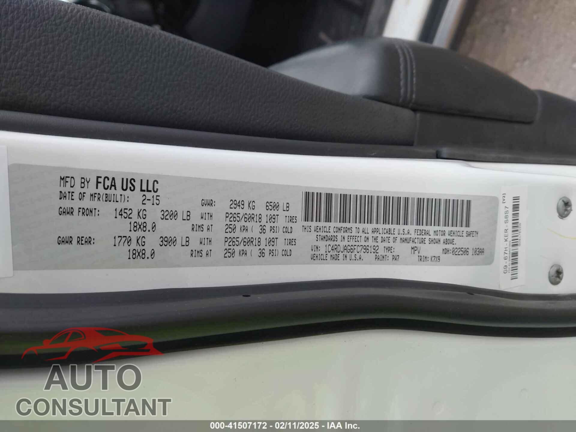 DODGE DURANGO 2015 - 1C4RDJAG6FC796192