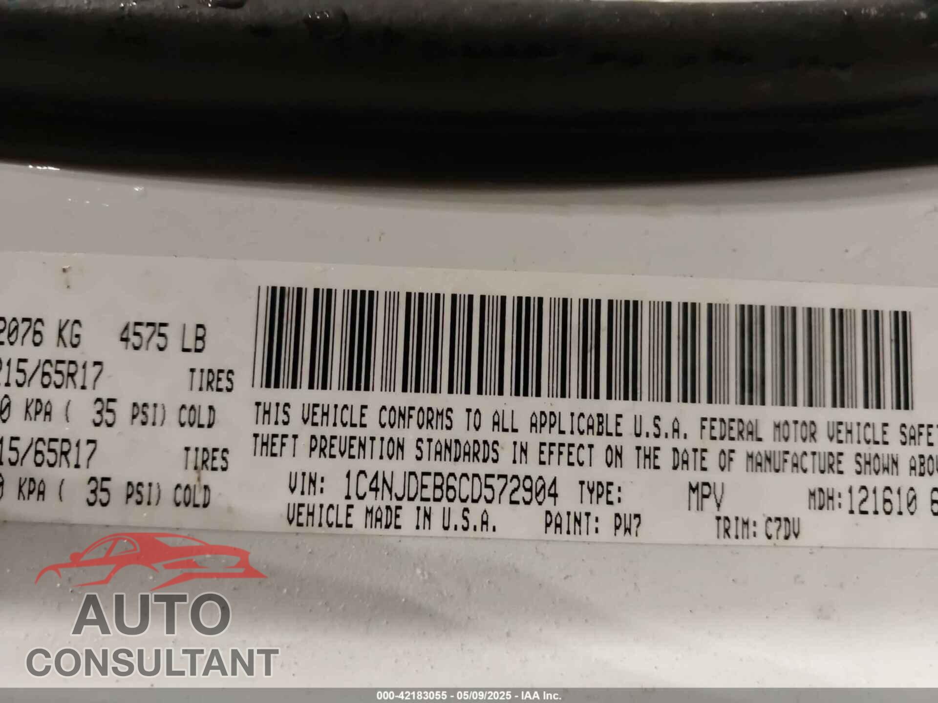 JEEP COMPASS 2012 - 1C4NJDEB6CD572904