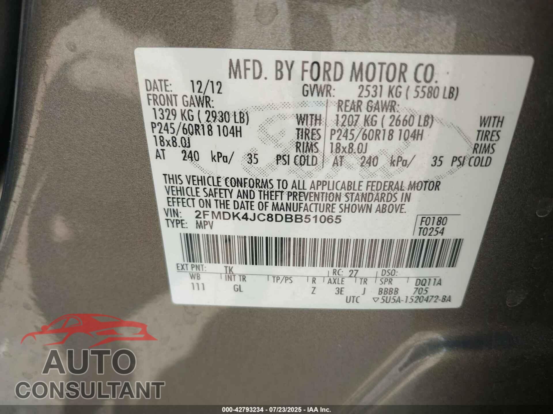 FORD EDGE 2013 - 2FMDK4JC8DBB51065