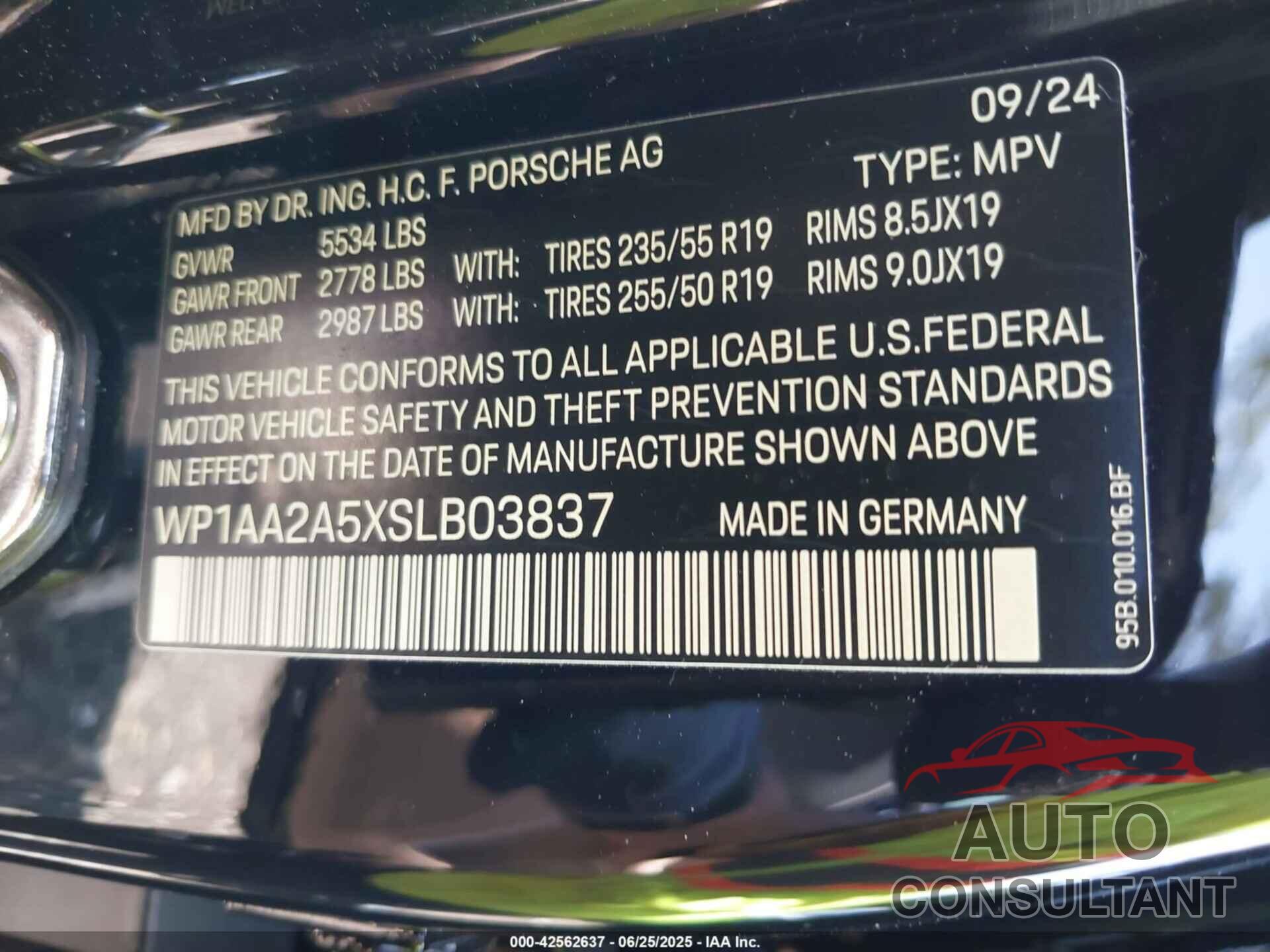 PORSCHE MACAN 2025 - WP1AA2A5XSLB03837