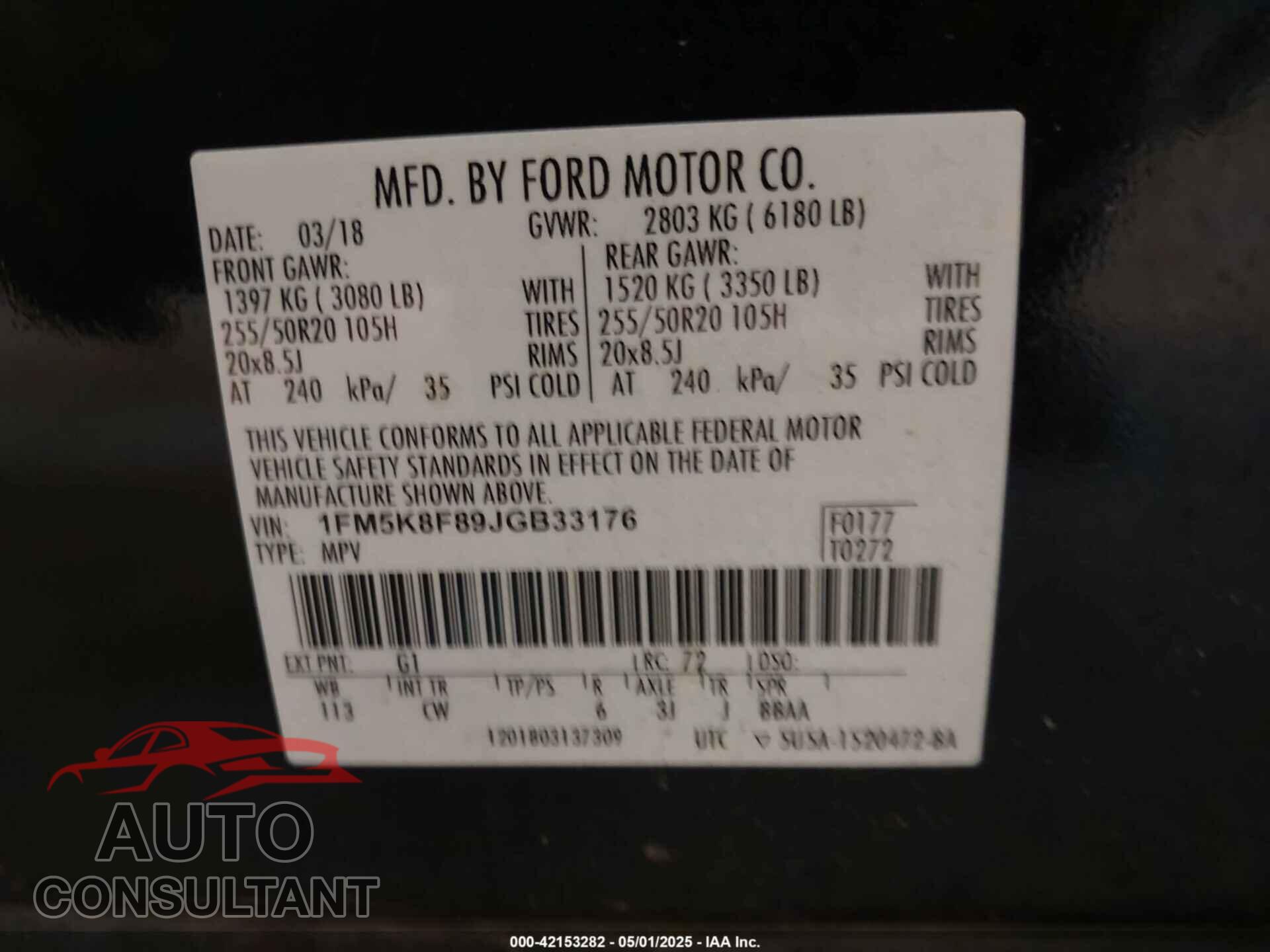 FORD EXPLORER 2018 - 1FM5K8F89JGB33176