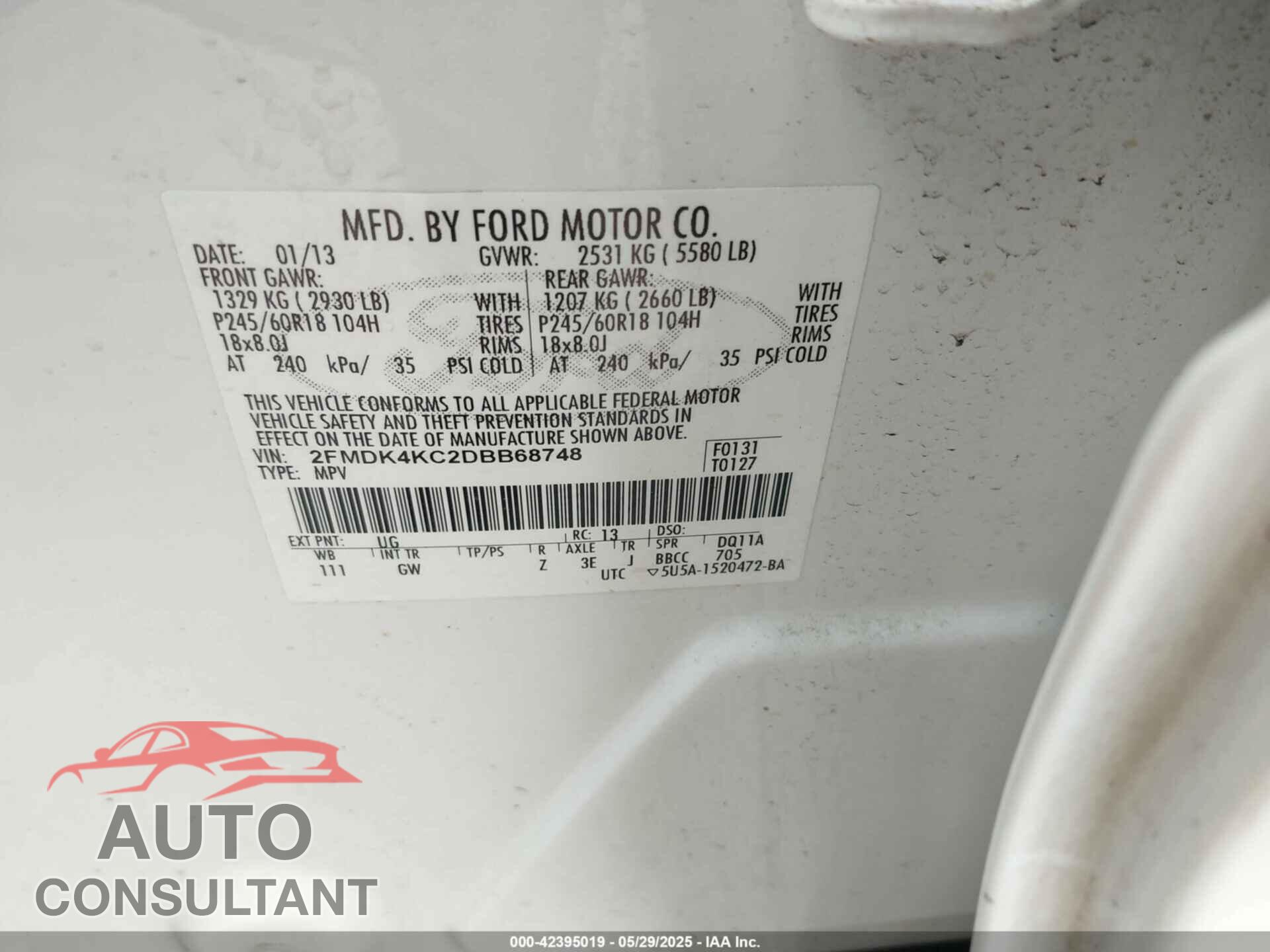 FORD EDGE 2013 - 2FMDK4KC2DBB68748