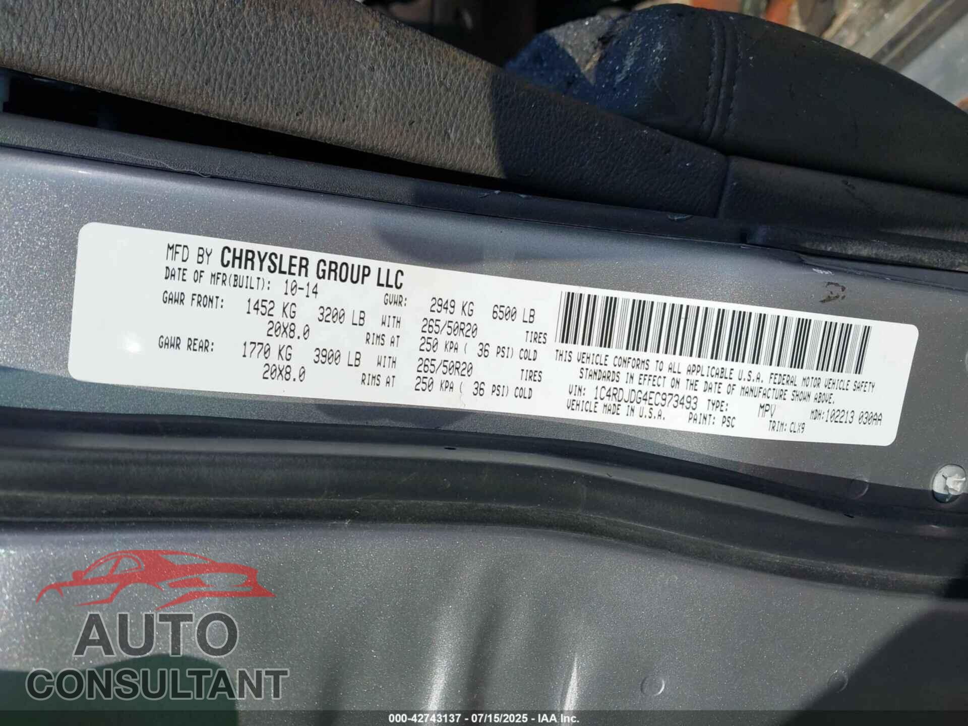 DODGE DURANGO 2014 - 1C4RDJDG4EC973493