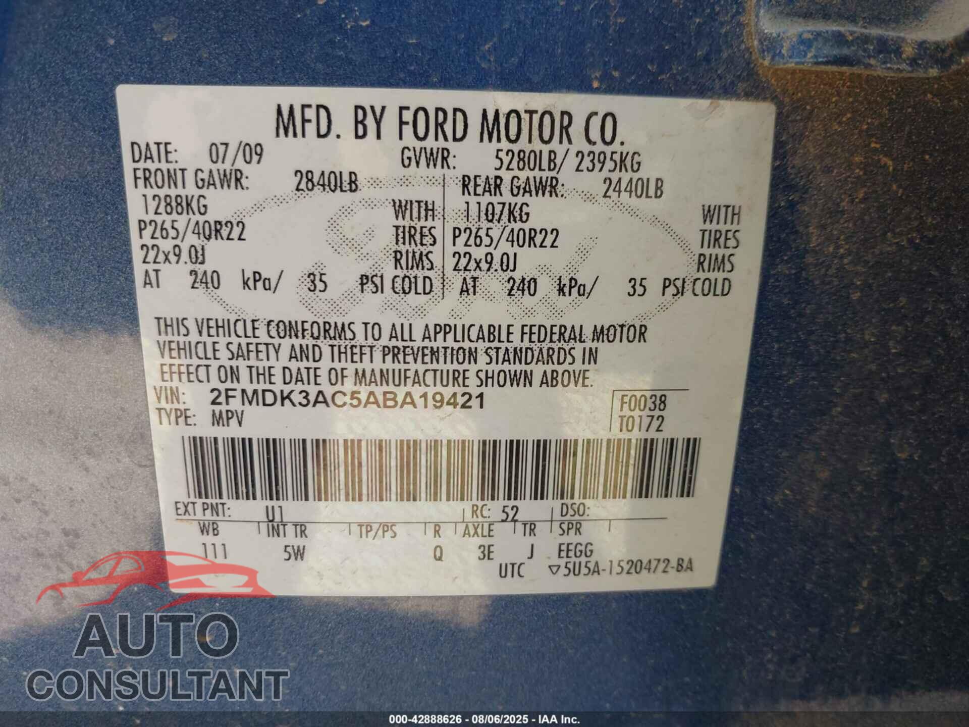 FORD EDGE 2010 - 2FMDK3AC5ABA19421