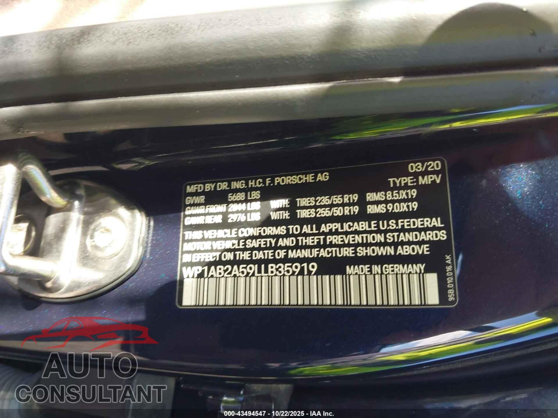 PORSCHE MACAN 2020 - WP1AB2A59LLB35919