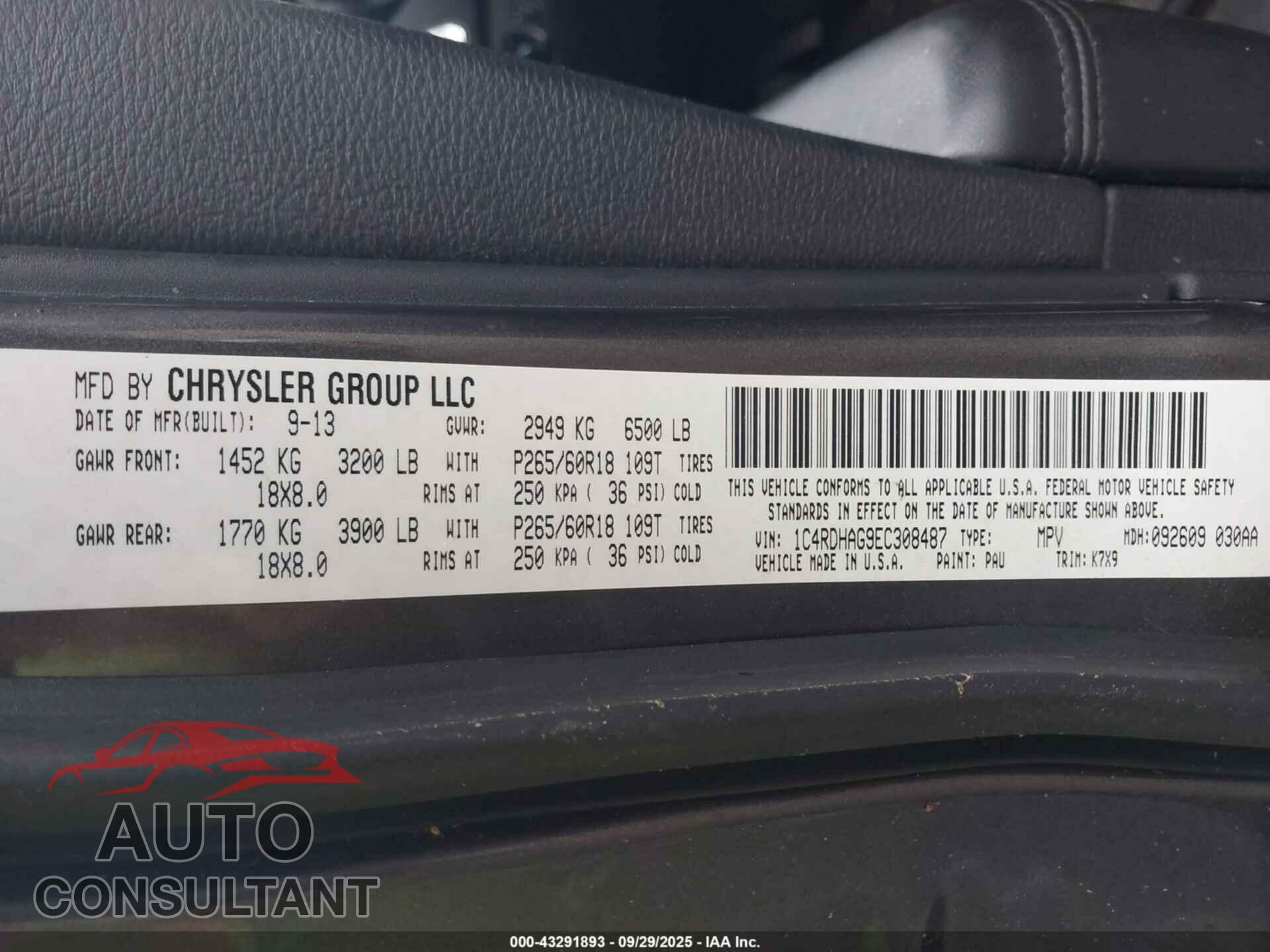 DODGE DURANGO 2014 - 1C4RDHAG9EC308487
