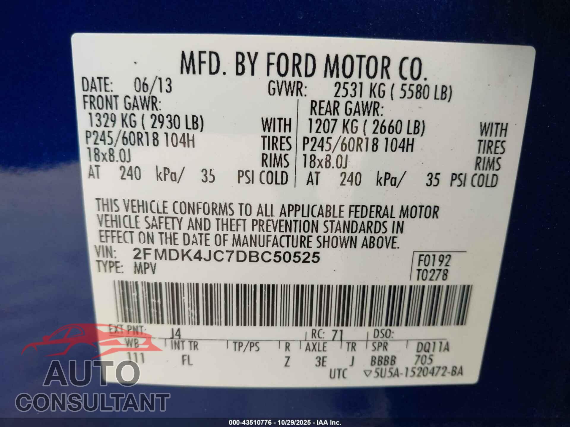 FORD EDGE 2013 - 2FMDK4JC7DBC50525