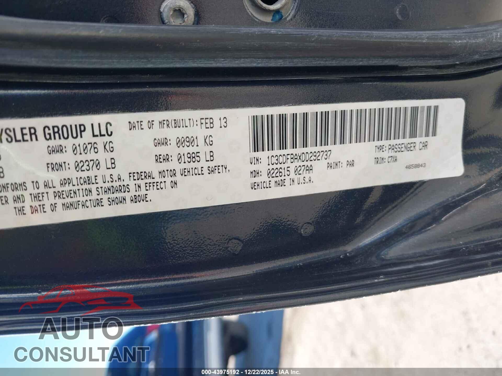 DODGE DART 2013 - 1C3CDFBAXDD292737