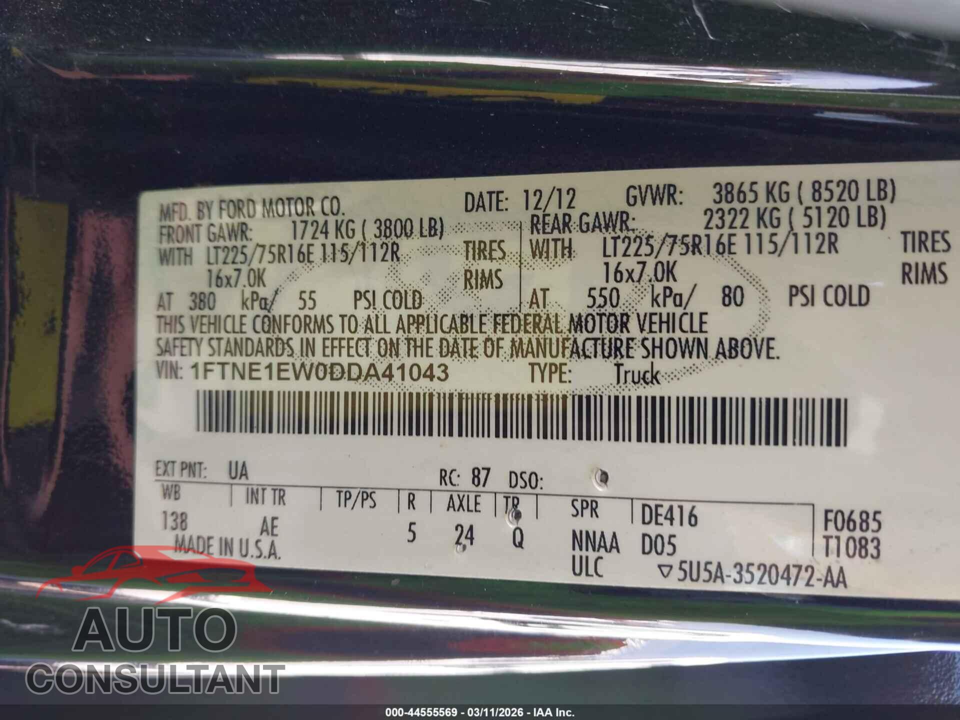 FORD E-150 2013 - 1FTNE1EW0DDA41043