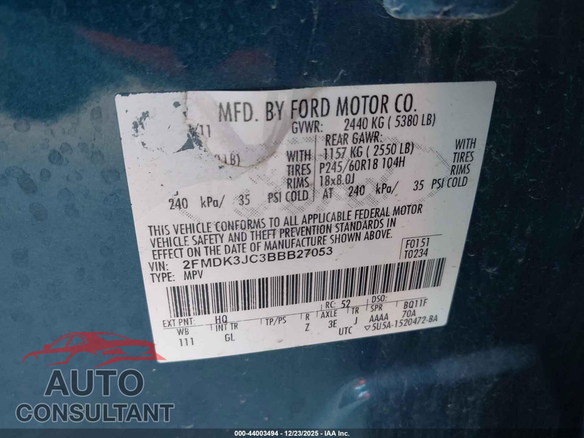 FORD EDGE 2011 - 2FMDK3JC3BBB27053