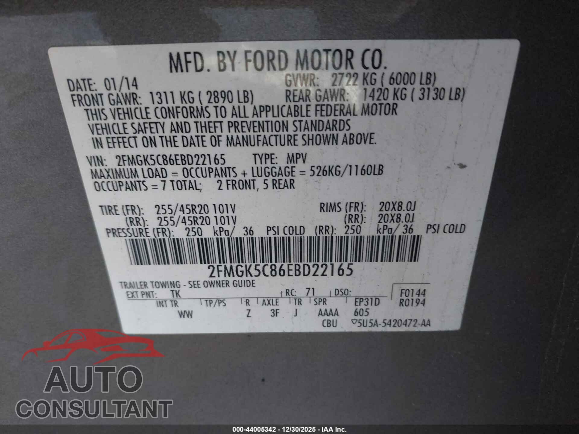 FORD FLEX 2014 - 2FMGK5C86EBD22165