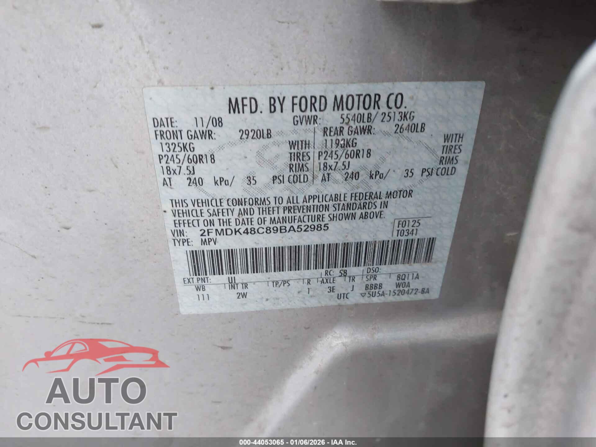FORD EDGE 2009 - 2FMDK48C89BA52985