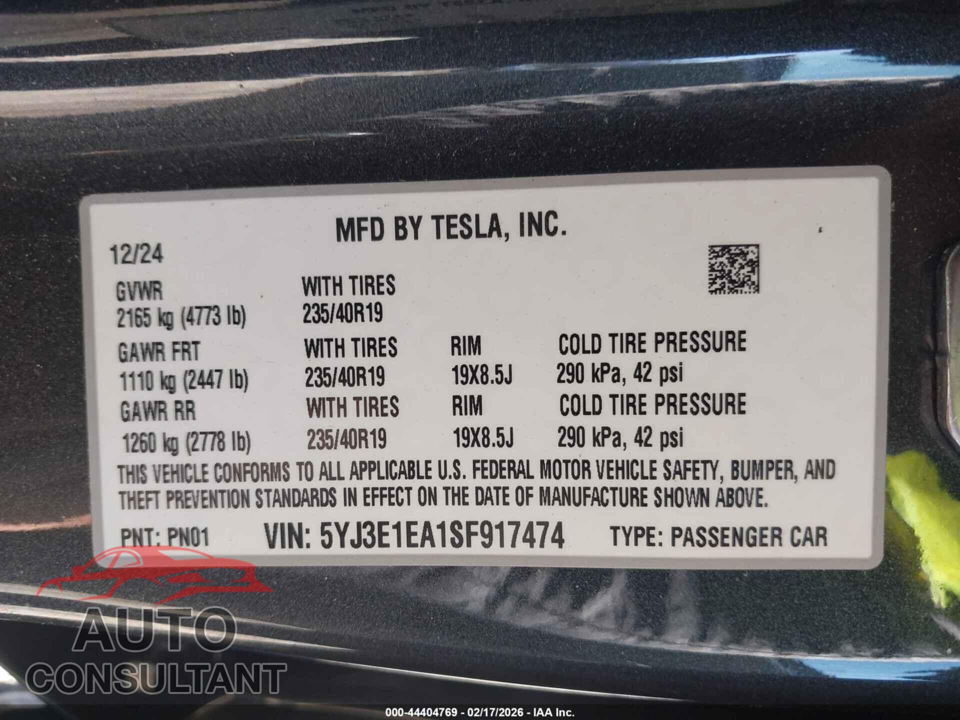 TESLA MODEL 3 2025 - 5YJ3E1EA1SF917474