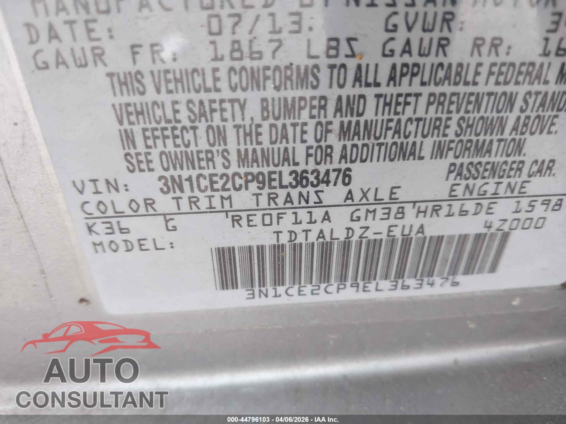 NISSAN VERSA NOTE 2014 - 3N1CE2CP9EL363476