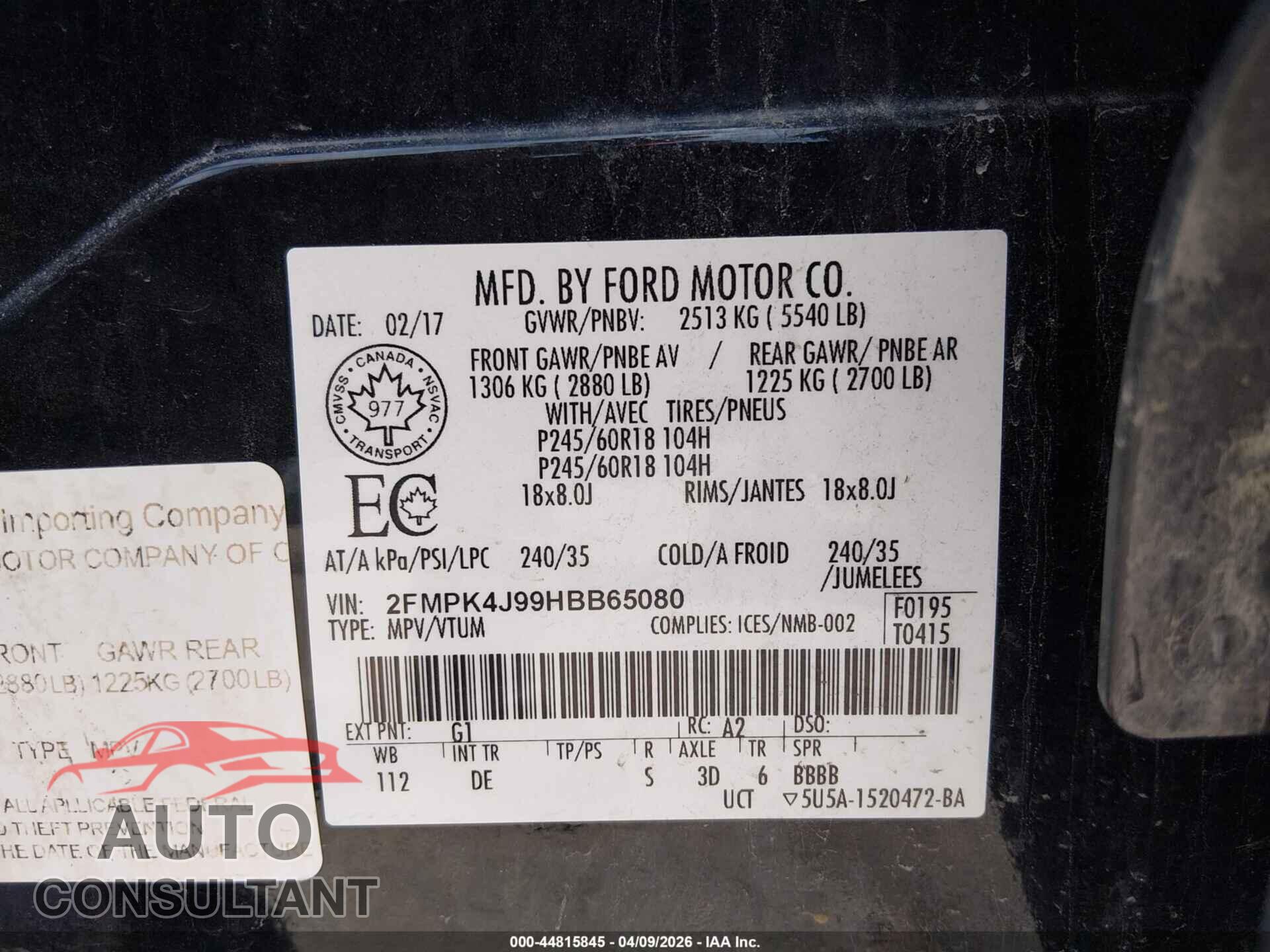 FORD EDGE 2017 - 2FMPK4J99HBB65080