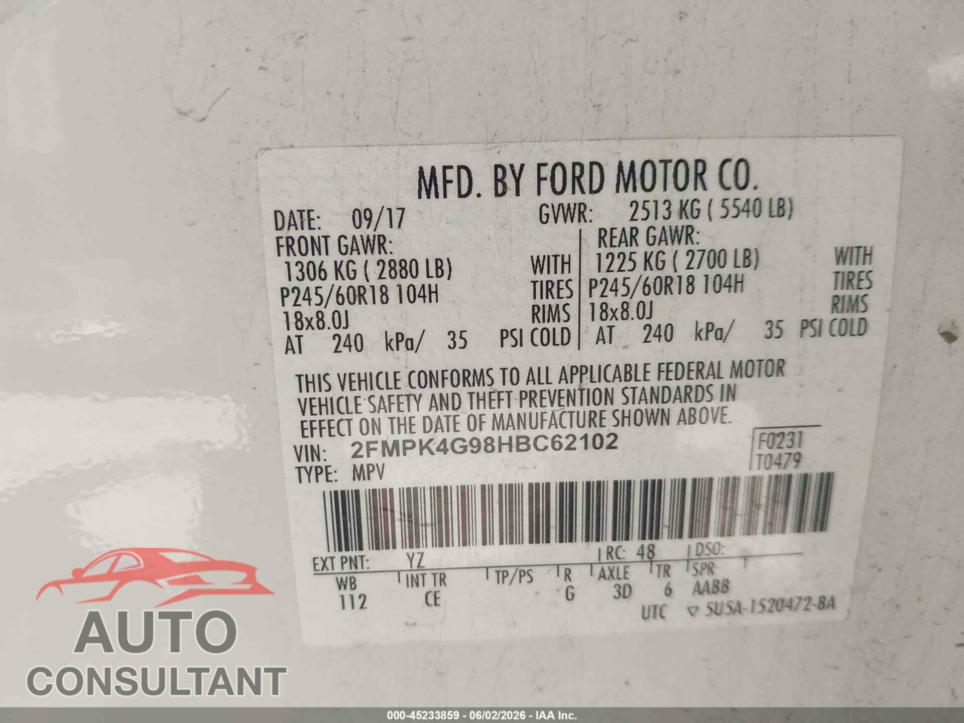 FORD EDGE 2017 - 2FMPK4G98HBC62102