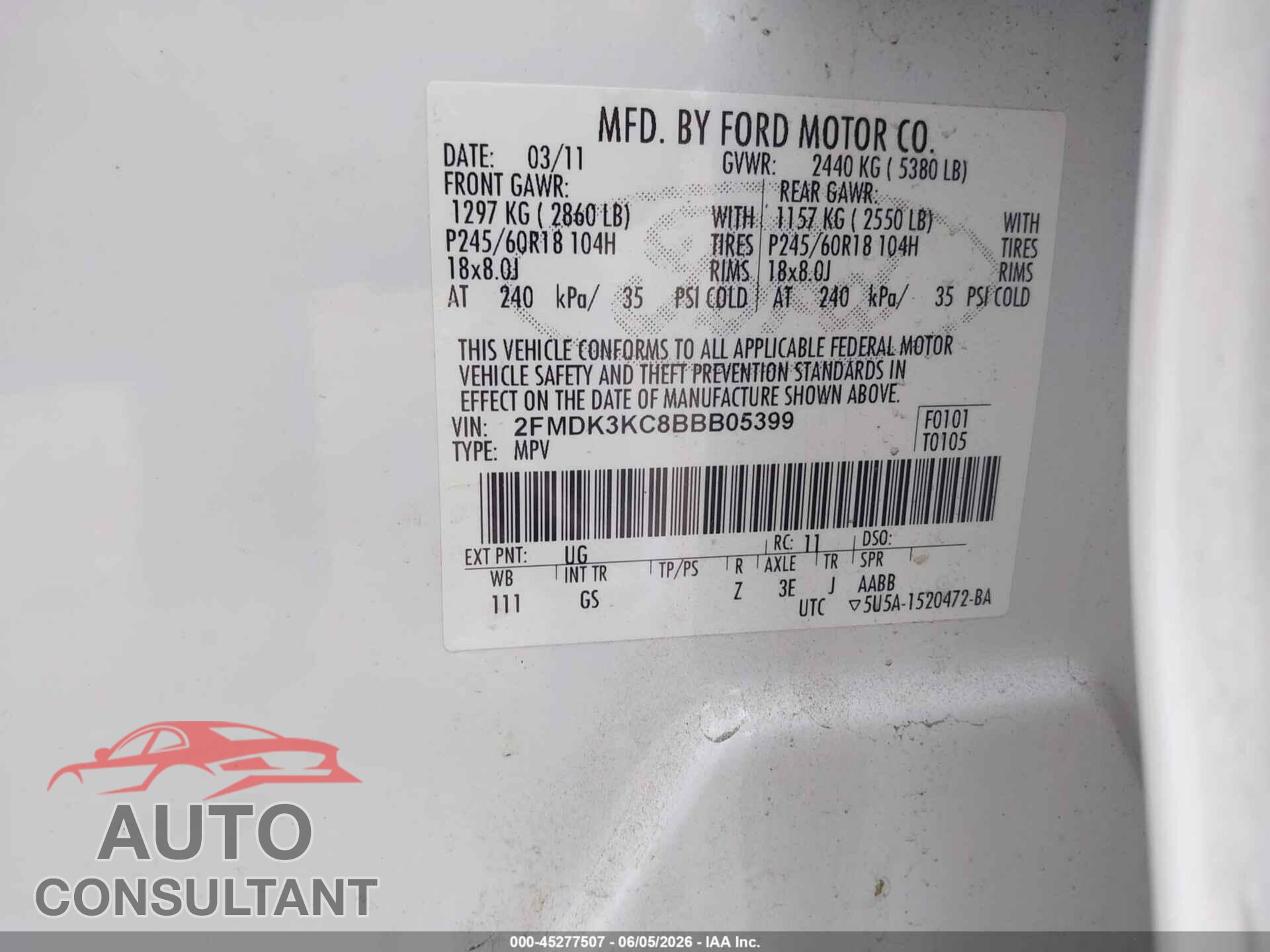FORD EDGE 2011 - 2FMDK3KC8BBB05399