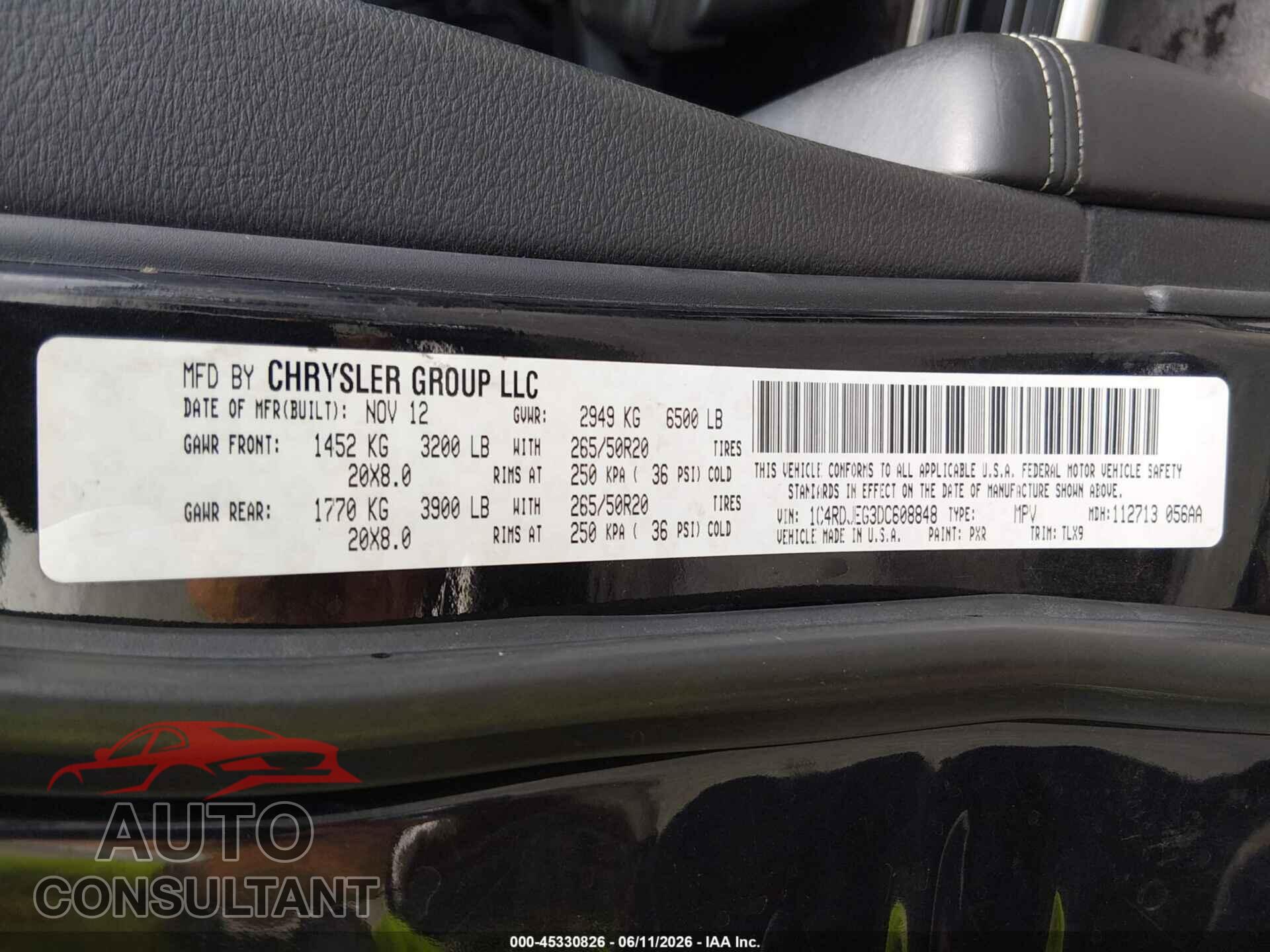 DODGE DURANGO 2013 - 1C4RDJEG3DC608848