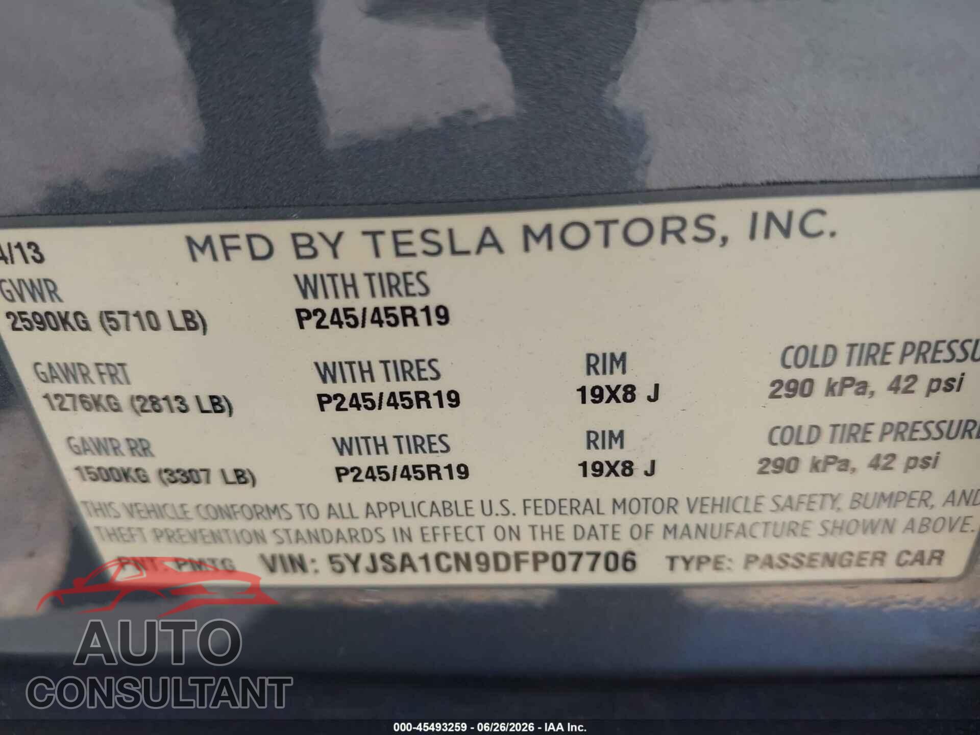 TESLA MODEL S 2013 - 5YJSA1CN9DFP07706
