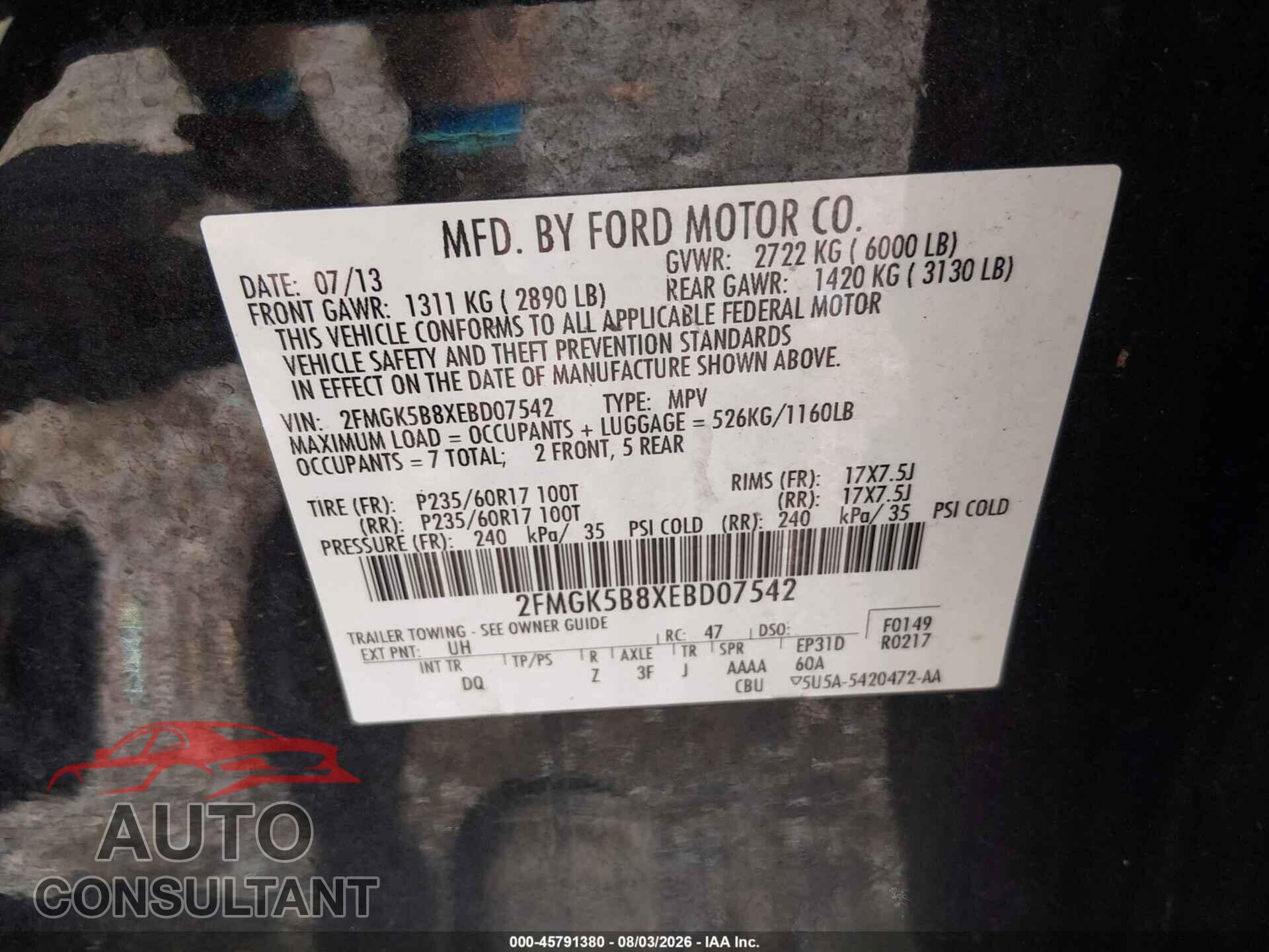FORD FLEX 2014 - 2FMGK5B8XEBD07542