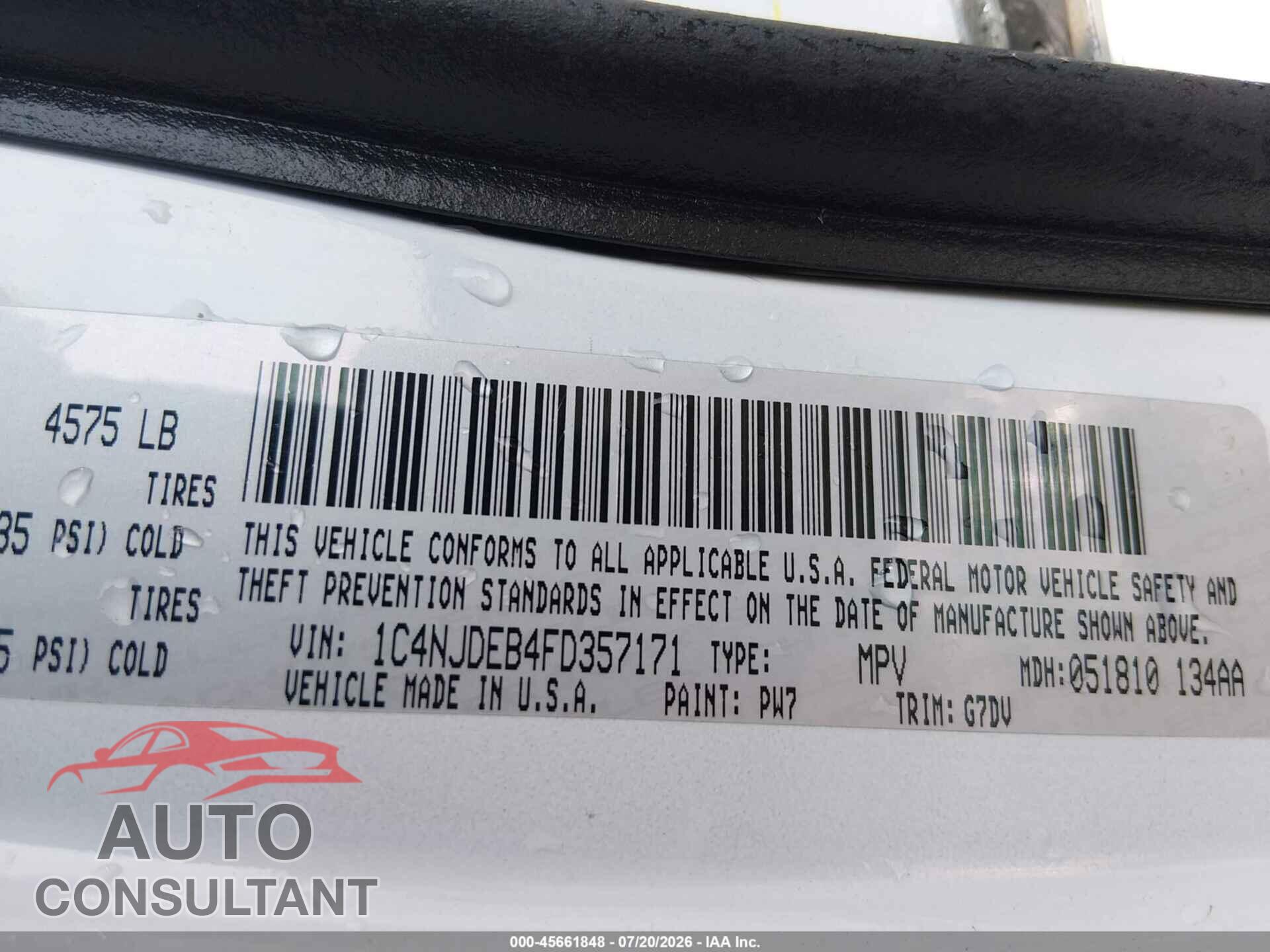 JEEP COMPASS 2015 - 1C4NJDEB4FD357171