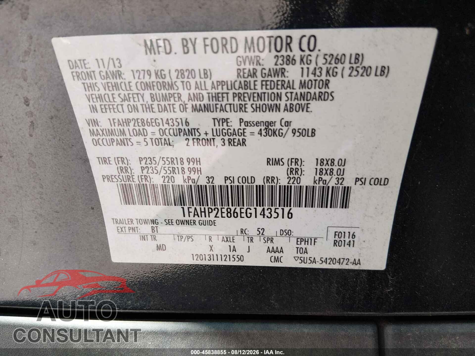 FORD TAURUS 2014 - 1FAHP2E86EG143516