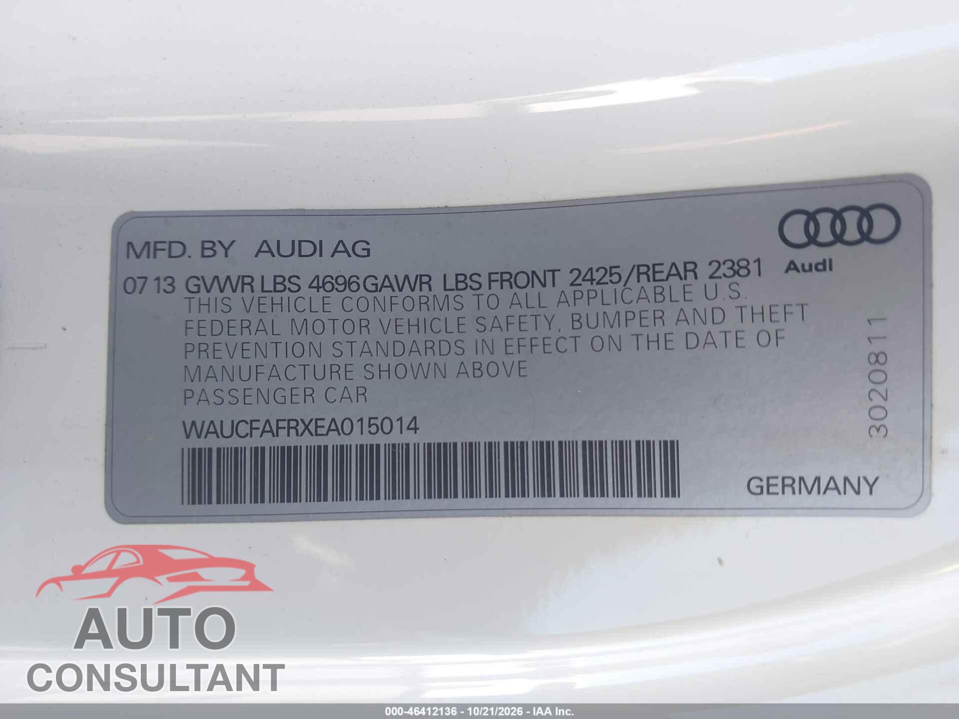 AUDI A5 2014 - WAUCFAFRXEA015014