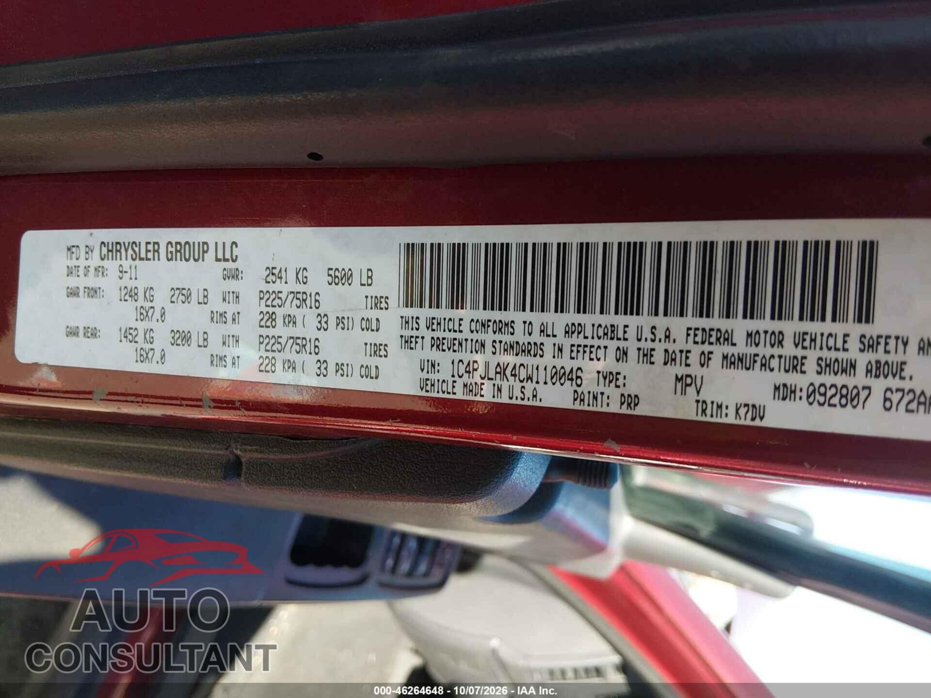 JEEP LIBERTY 2012 - 1C4PJLAK4CW110046