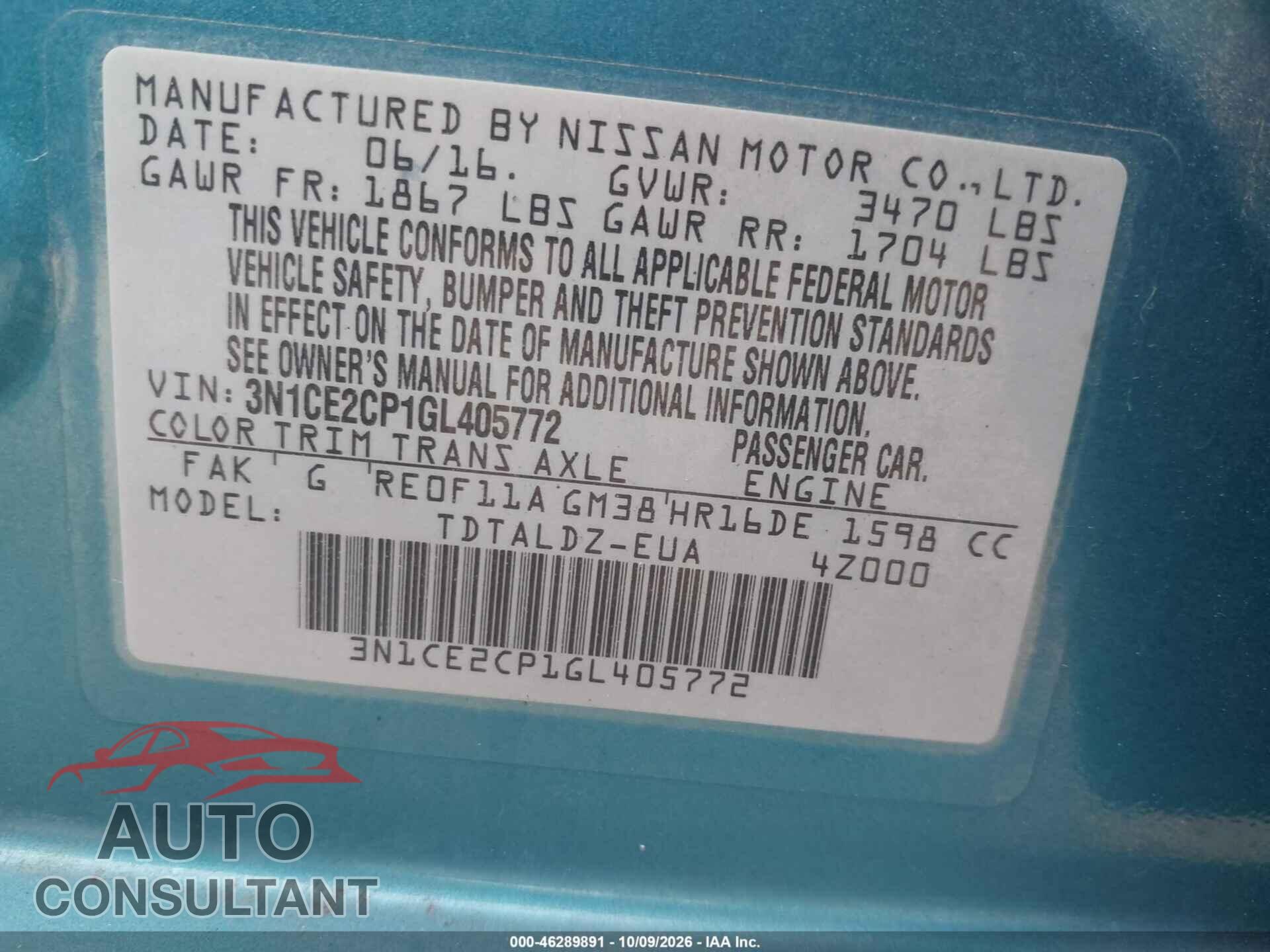 NISSAN VERSA NOTE 2016 - 3N1CE2CP1GL405772
