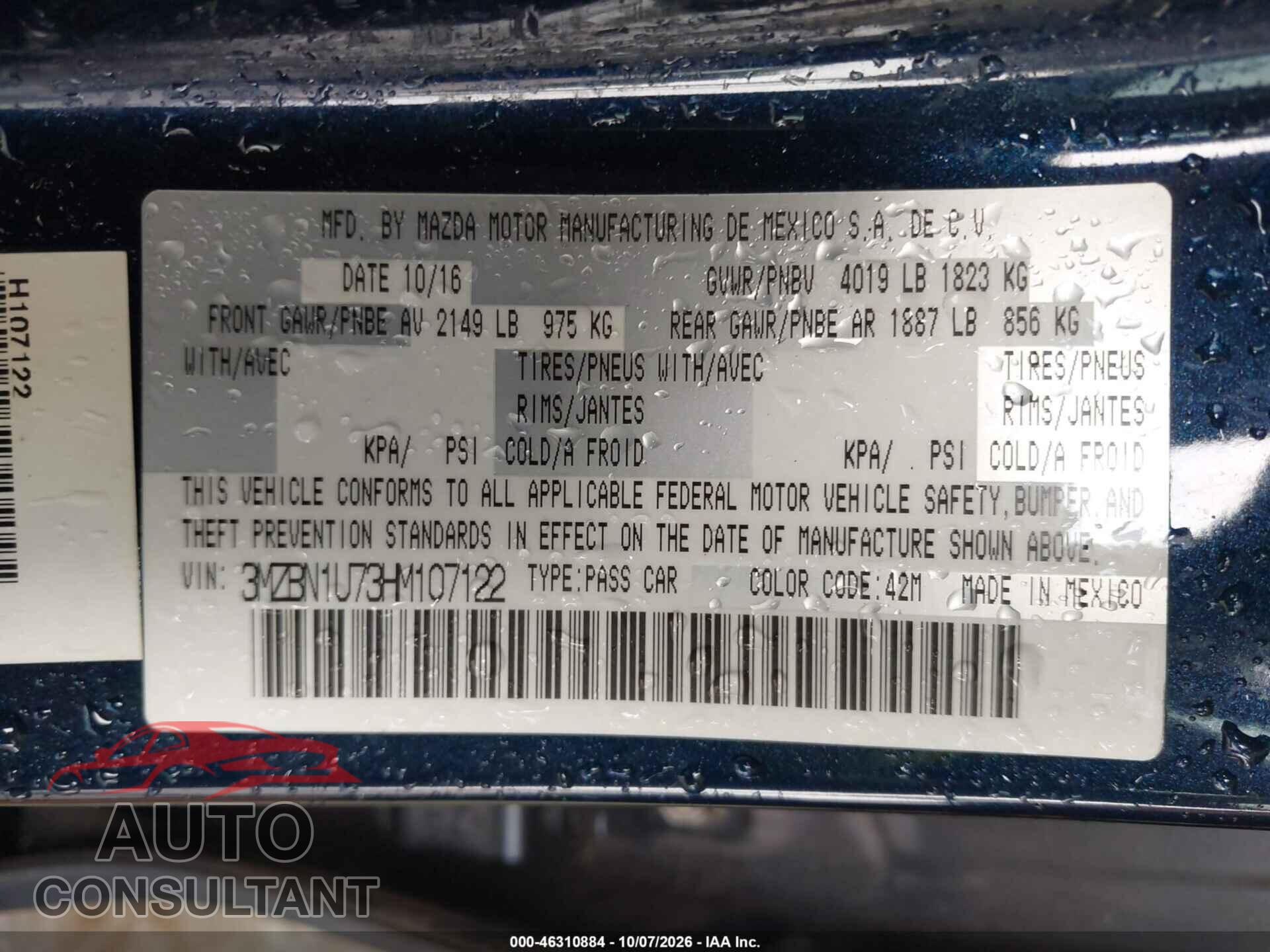 MAZDA MAZDA3 2017 - 3MZBN1U73HM107122