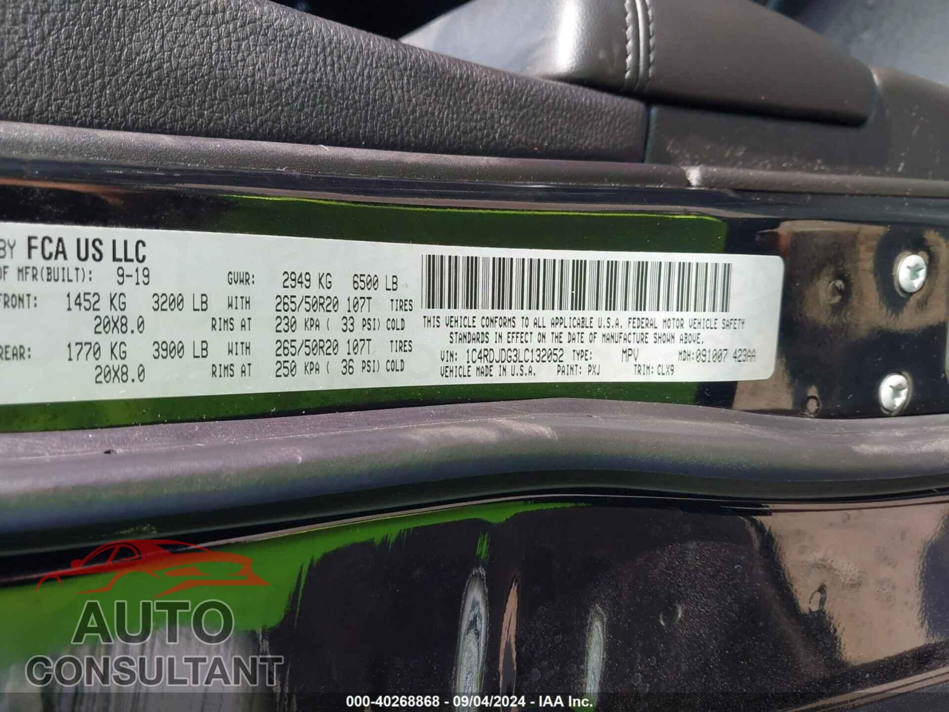 DODGE DURANGO 2020 - 1C4RDJDG3LC132052