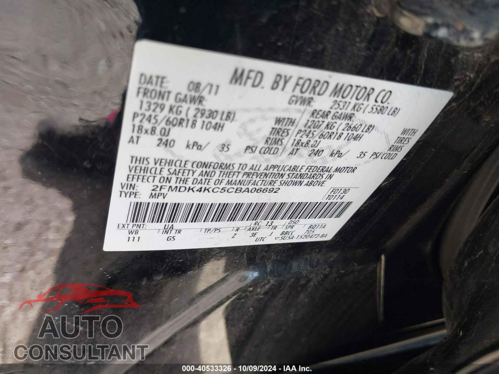 FORD EDGE 2012 - 2FMDK4KC5CBA06692